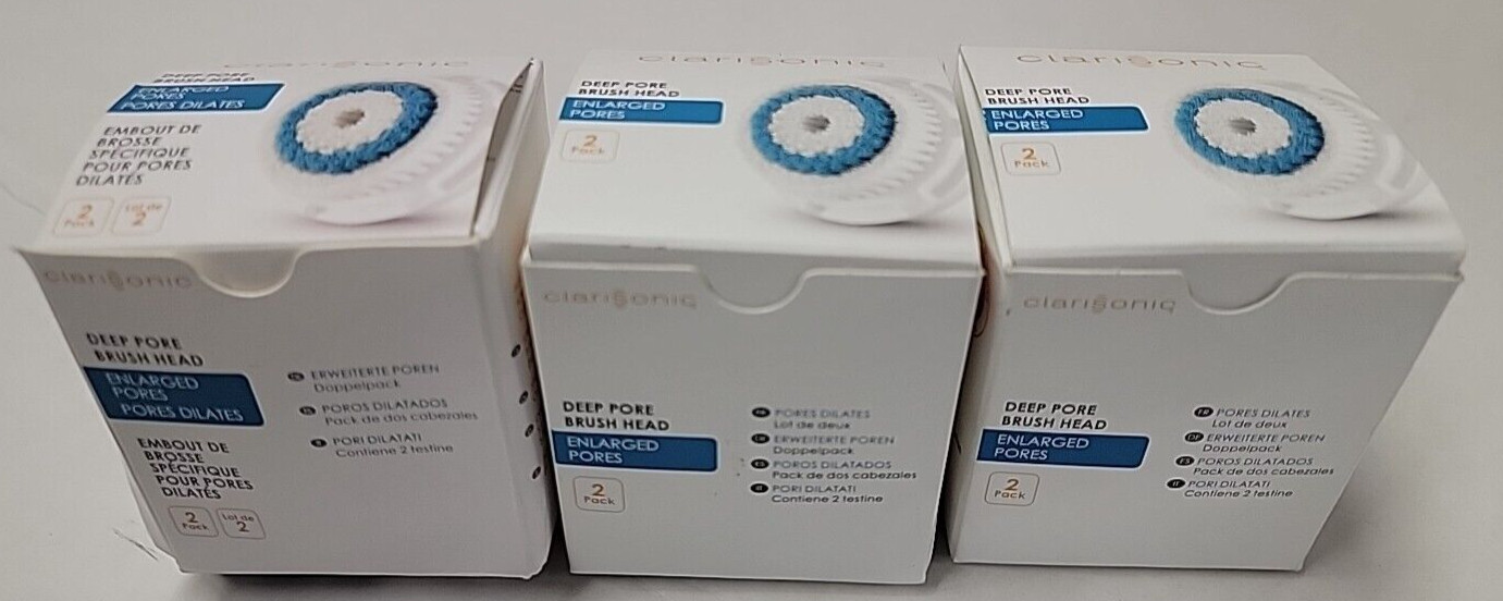 CLARISONIC FACIAL DEEP PORE BRUSH HEADS TWIN PACKS LOT OF 3 TOTAL 6 BRUSHES