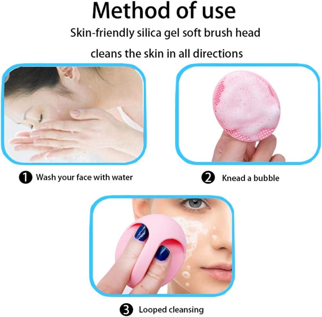 Set of 3 Soft Face Massage Scrubber Manual Facial Cleansing w/Exfoliating Brush