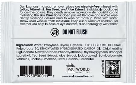 World Amenities – Makeup Remover Wipes – Alcohol Free – 50 Count (Pack of 1)