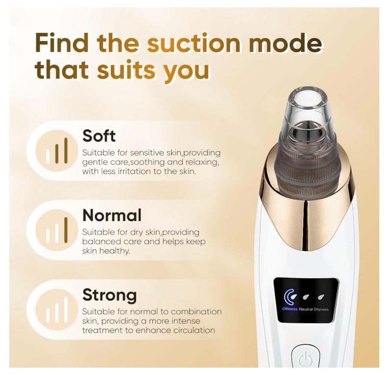 Blackhead Vacuum Pore Cleaner – 3 Suction Levels, USB Charge, 5 Pro Heads