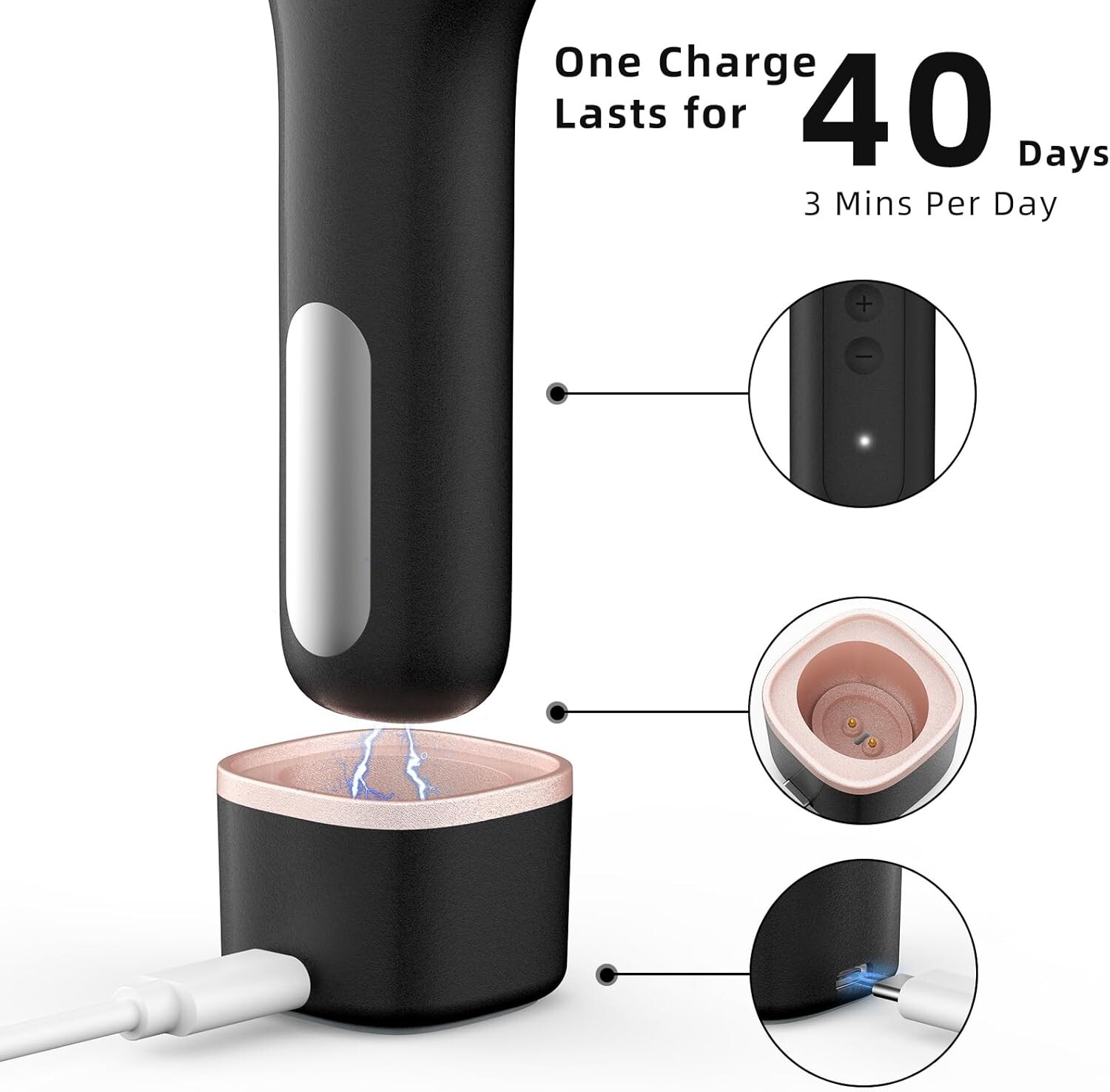 Black Electric Facial Deep Cleansing Silicone Brush Portable USB-C Rechargeable