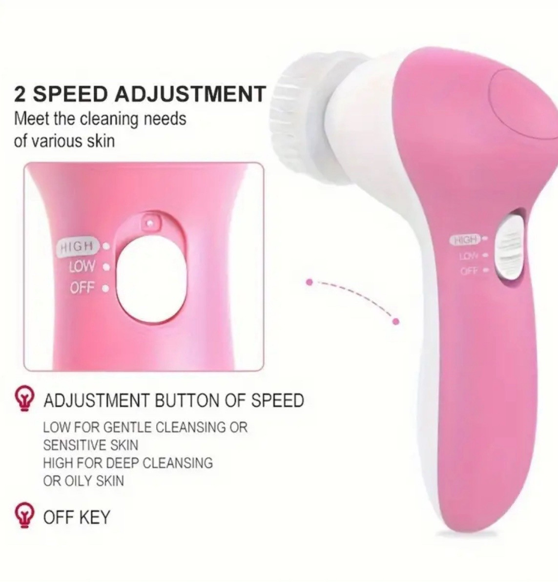 Facial Cleansing Brush Face Scrubber 5in1 Electric Exfoliating Spin Cleanser