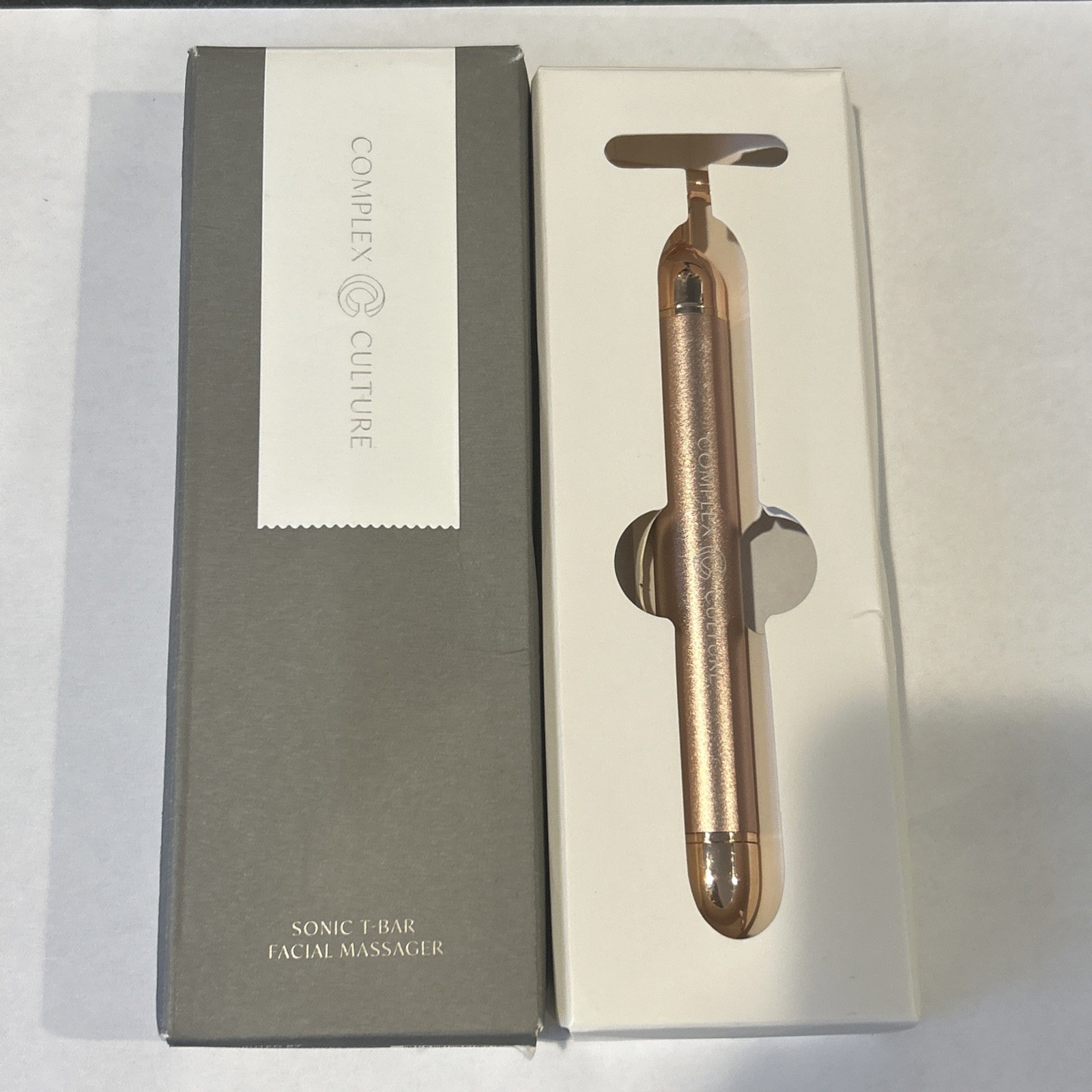 Facial Massager Complex Culture Sonic T-Bar Rose Gold Vegan Beauty NEW w BOX