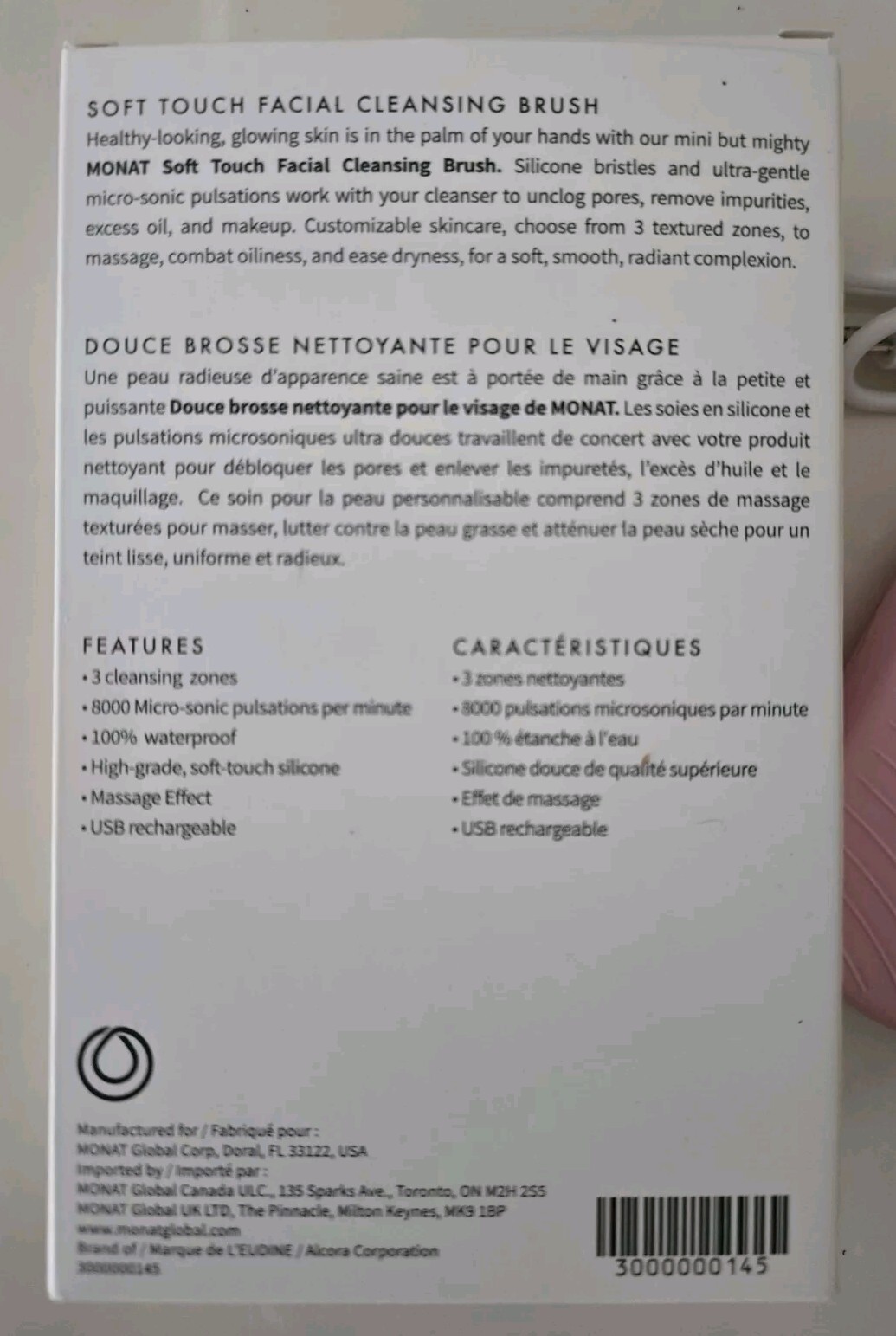 Monat SOFT TOUCH FACE CLEANSING BRUSH USB Rechargeable 3 Diff. Textures Silicone