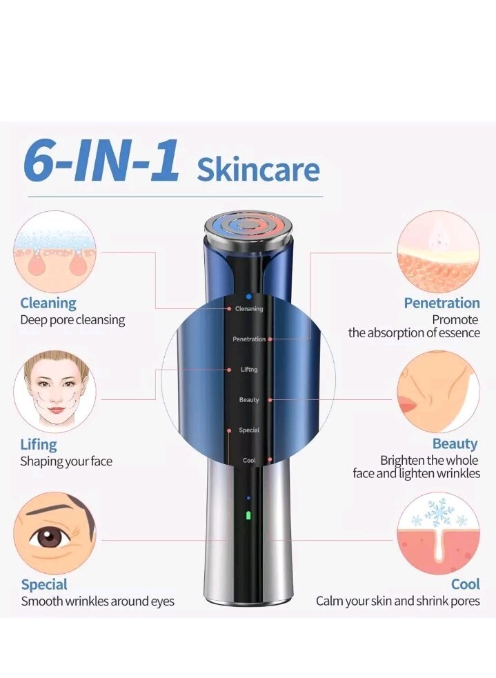 Portable Facial Massager 6 in 1 LED Light Skin Rejuvenation Beauty Machine US