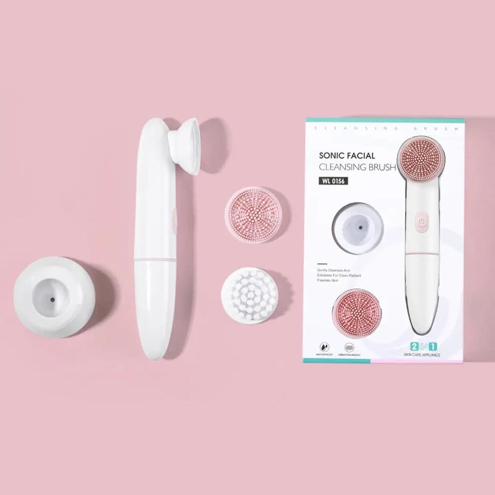 2 Speed 2 in 1 Sonic Vibrating Electric Facial Cleanser Brush With Silicone and