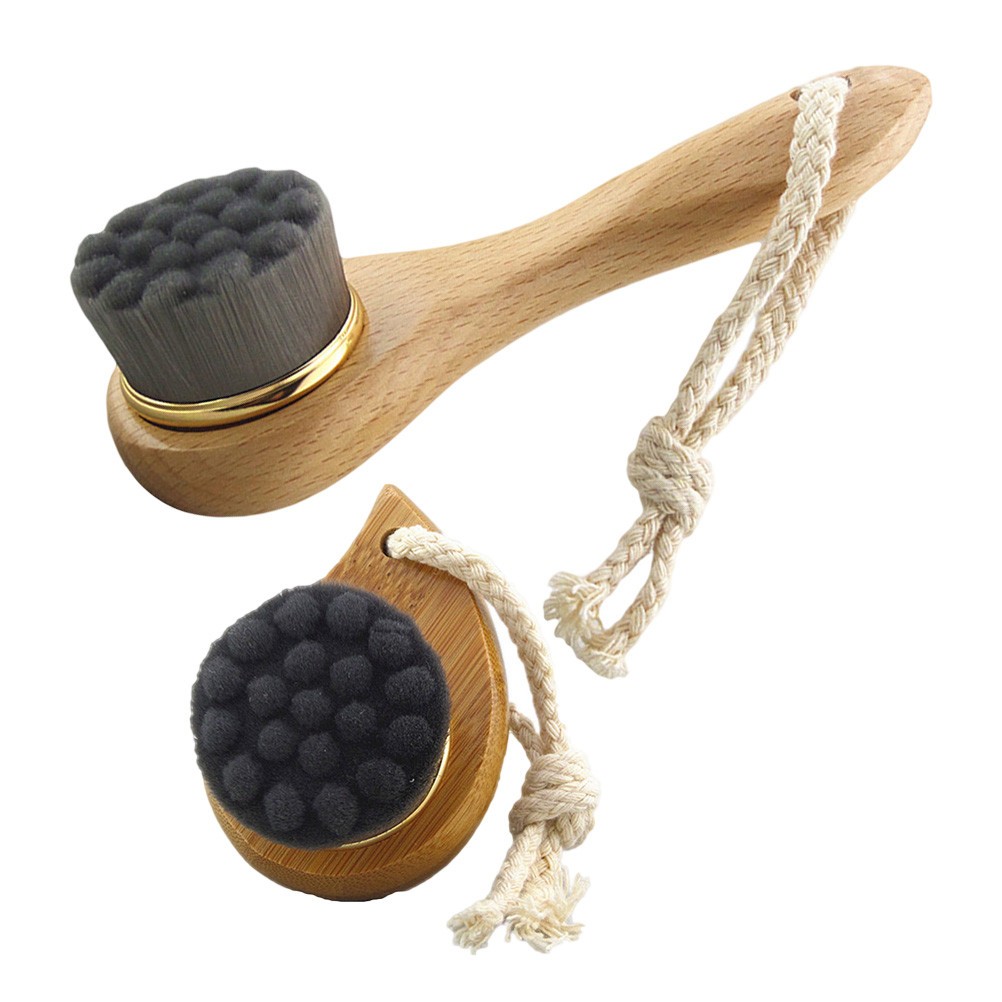 2Pcs Reusable Bamboo Facial Cleansing Brush Set Ergonomic Handle Multi Color