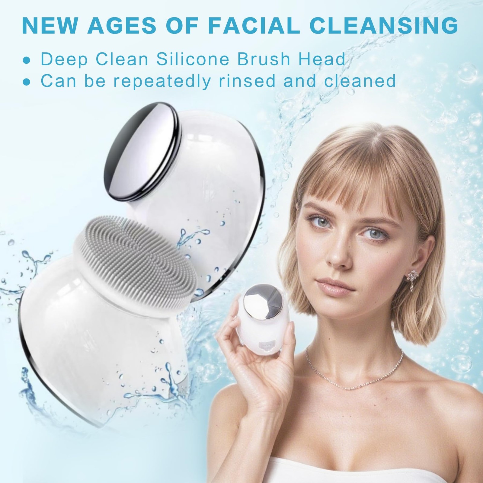 KmaxShip Face Scrubber, Exfoliate Brush, 2 in 1 Electric Vibration White