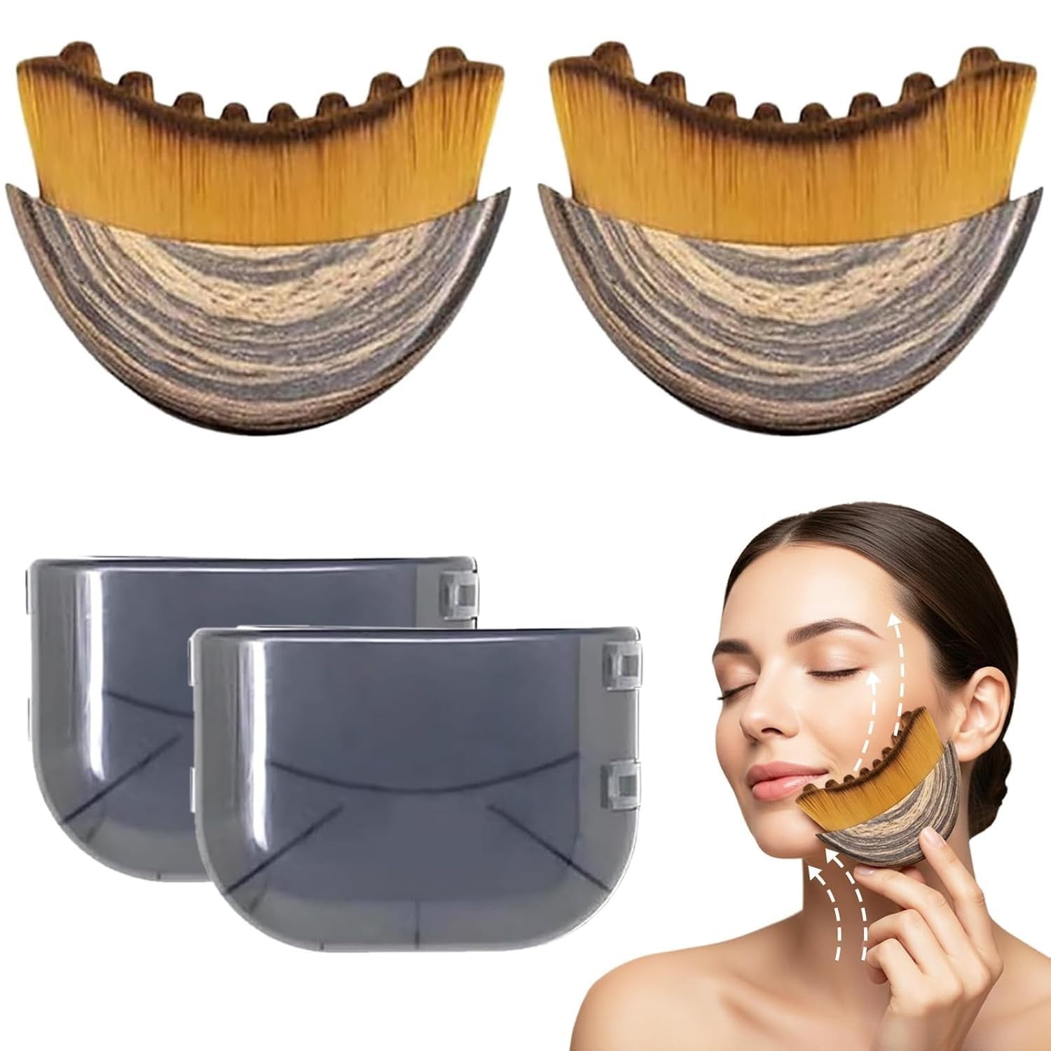 2 PCS Facial Lymphatic Contour Brush Set – Face Sculpting Tool & Jawline Massage