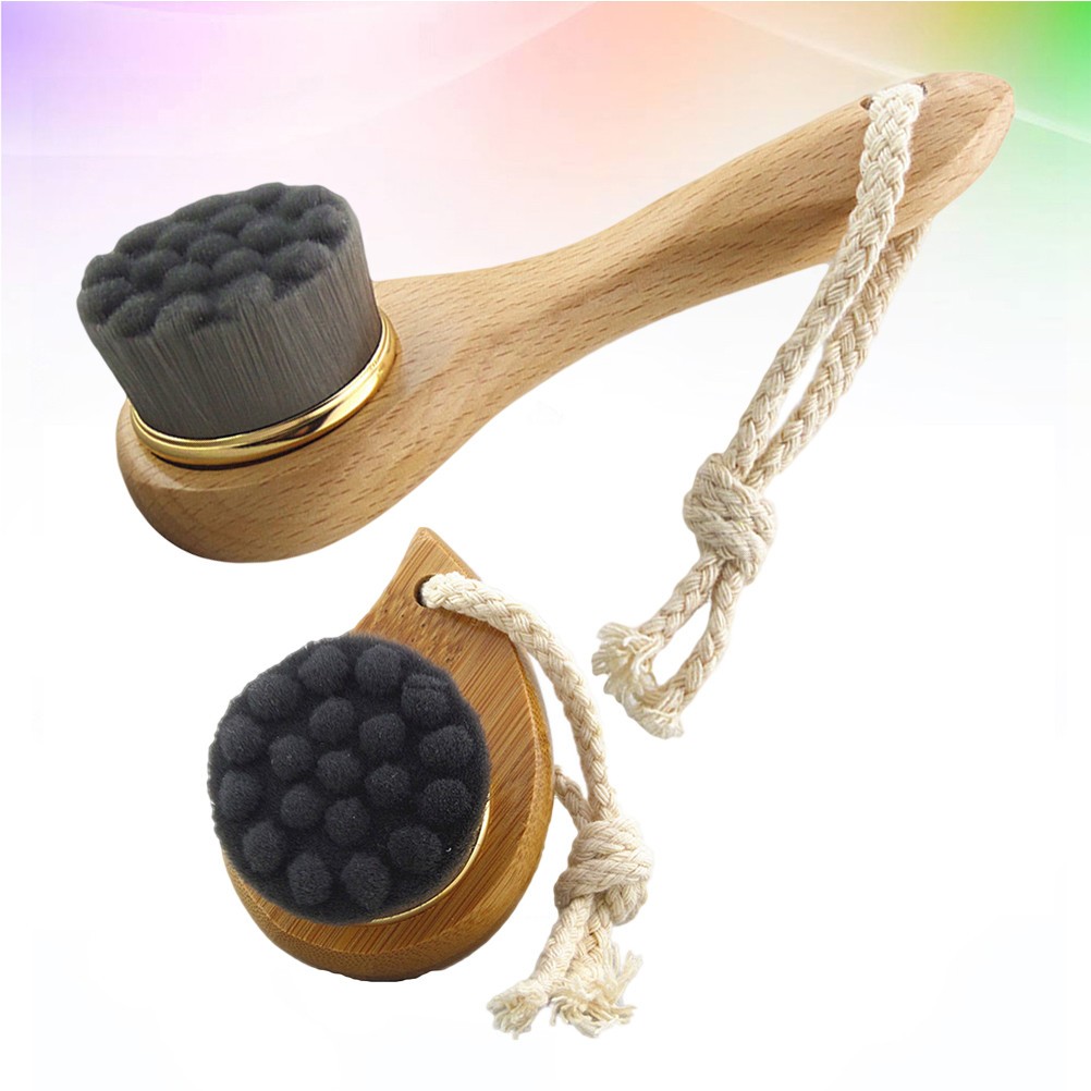 2Pcs Manual Facial Scrub Brush with Wooden Handle for Effective Skin Cleaning