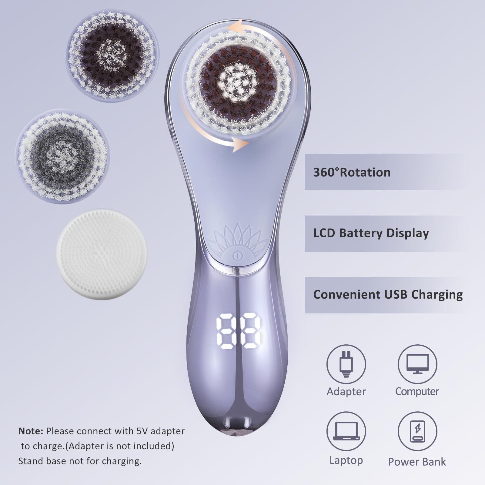 Facial Cleansing Brush Face Scrubber Exfoliator Rechargeable IPX7 Waterproof …