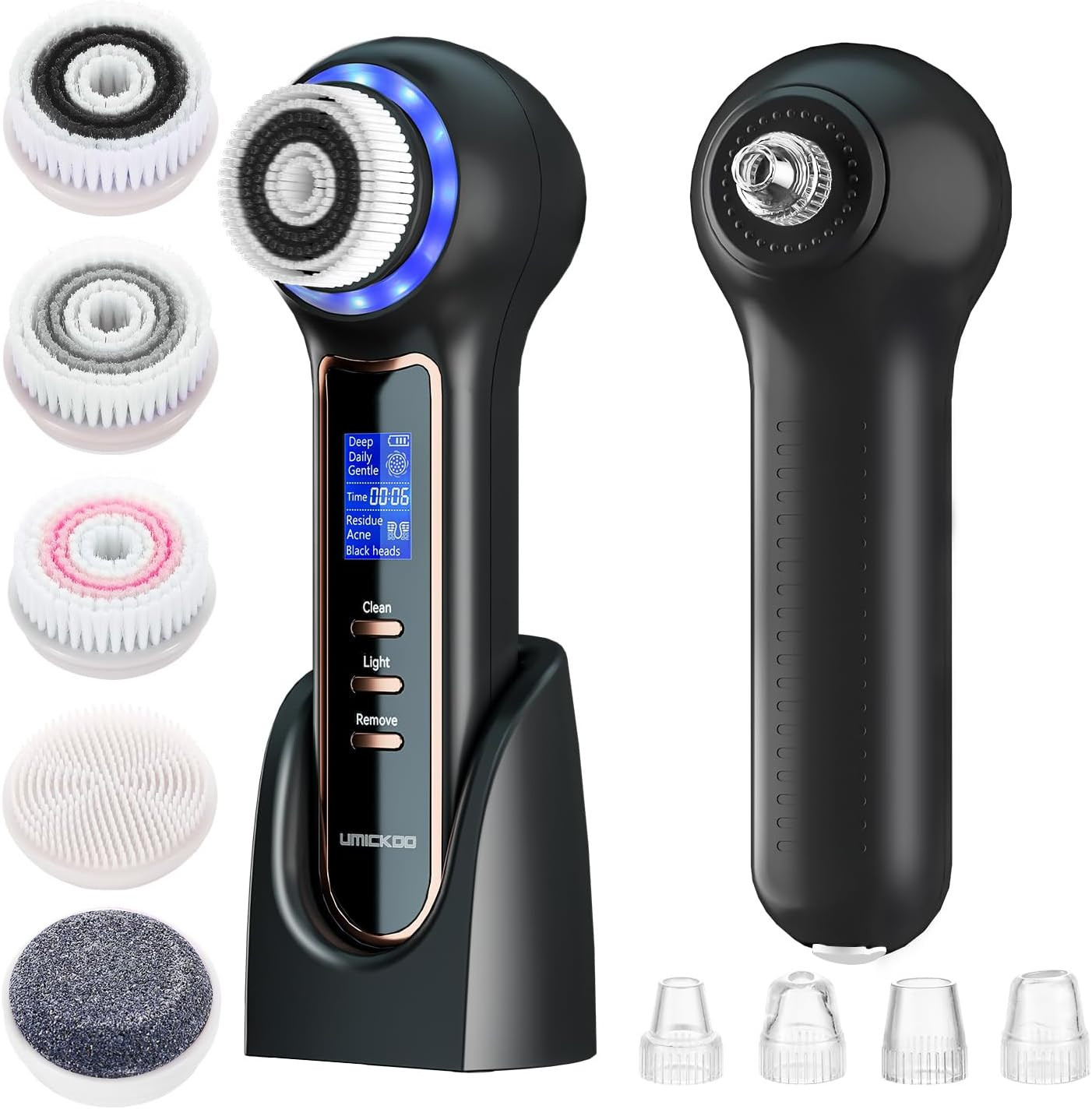 Electric Facial Cleansing Brush with LCD Screen, 3-In-1 Face Scrubber & Optional