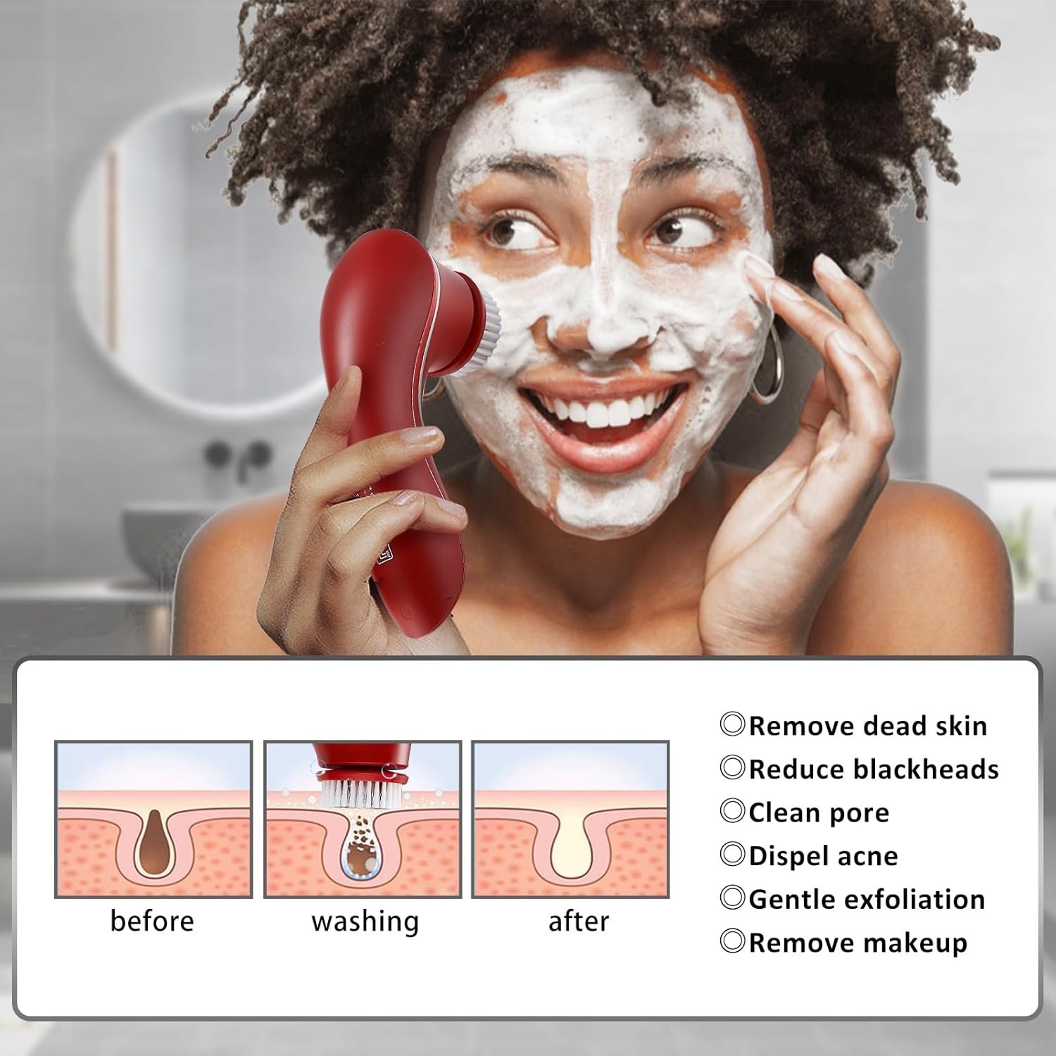 Luxury Rechargeable Electric Facial Cleansing Brush – 4 Brush Heads & Waterproof