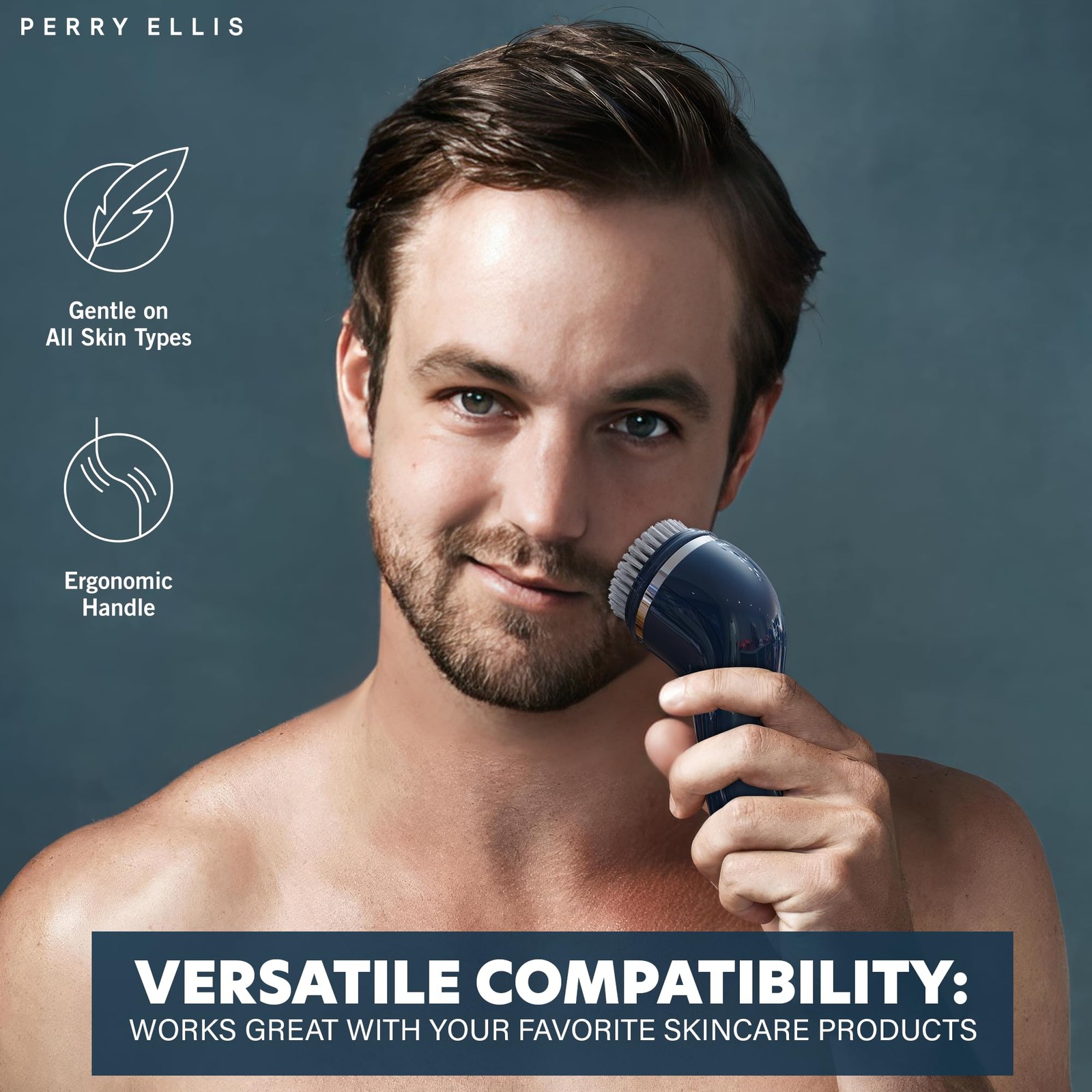 Perry Ellis 4-in-1 Cordless Massage and Cleansing Set with 4 Brush Heads, Exf…