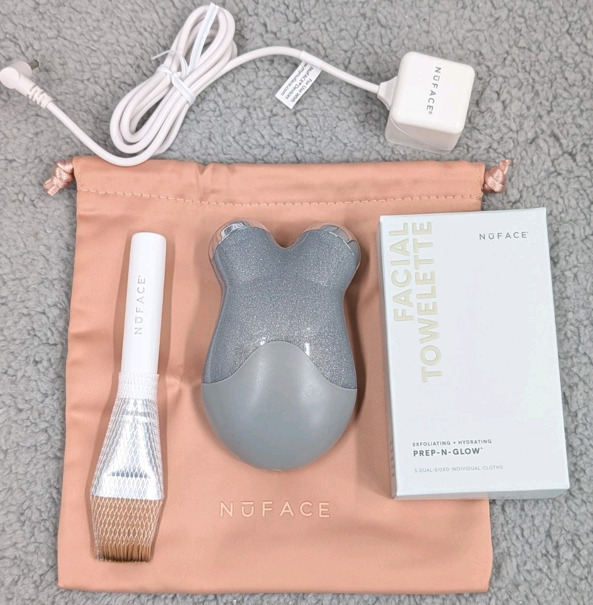 NuFACE Mini Petite Facial Toning Device Platinum Silver w/Charging Cord, Brush