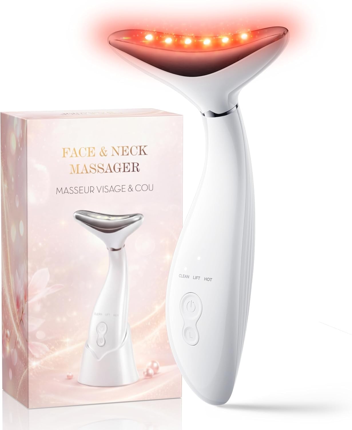 Aoyiray 3-in-1 Facial Massager for Face and Neck, Red Light Therapy white