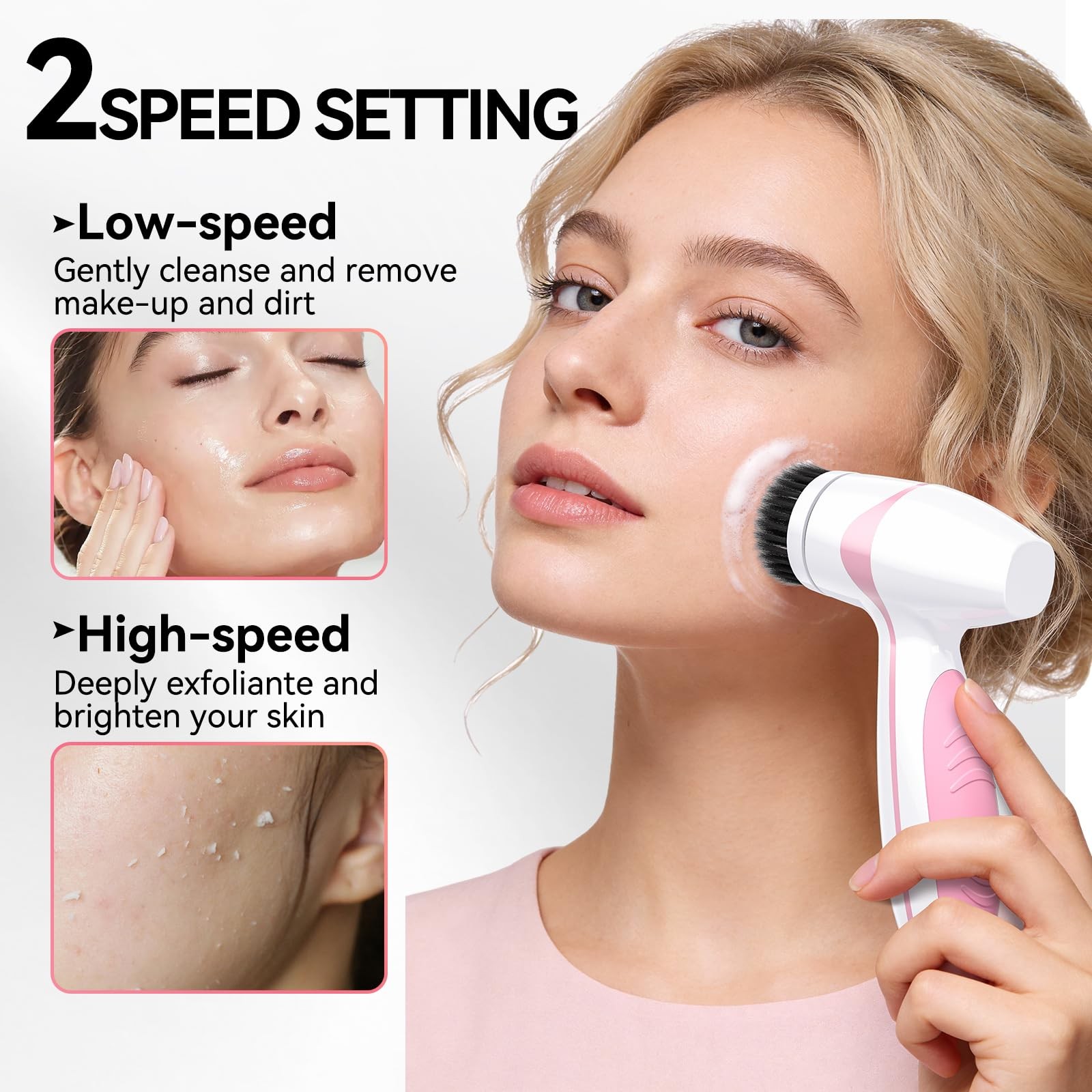 AuraBea Rechargeable Facial Cleansing Brush – Dual Rotating Electric Pink