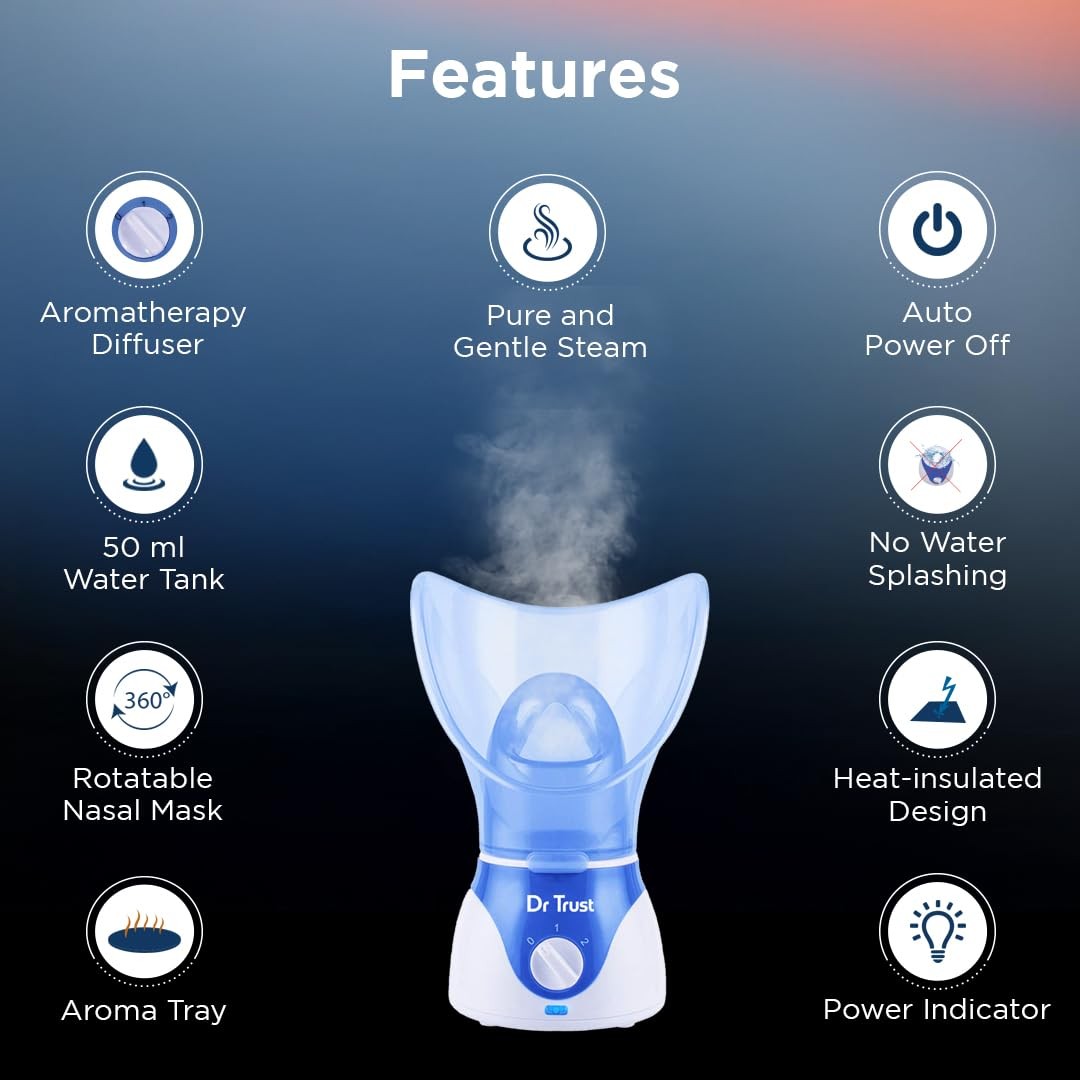 Dr Trust Home Spa Face/Nose Vapouriser Steamer for Cold & Cough – Blue 901