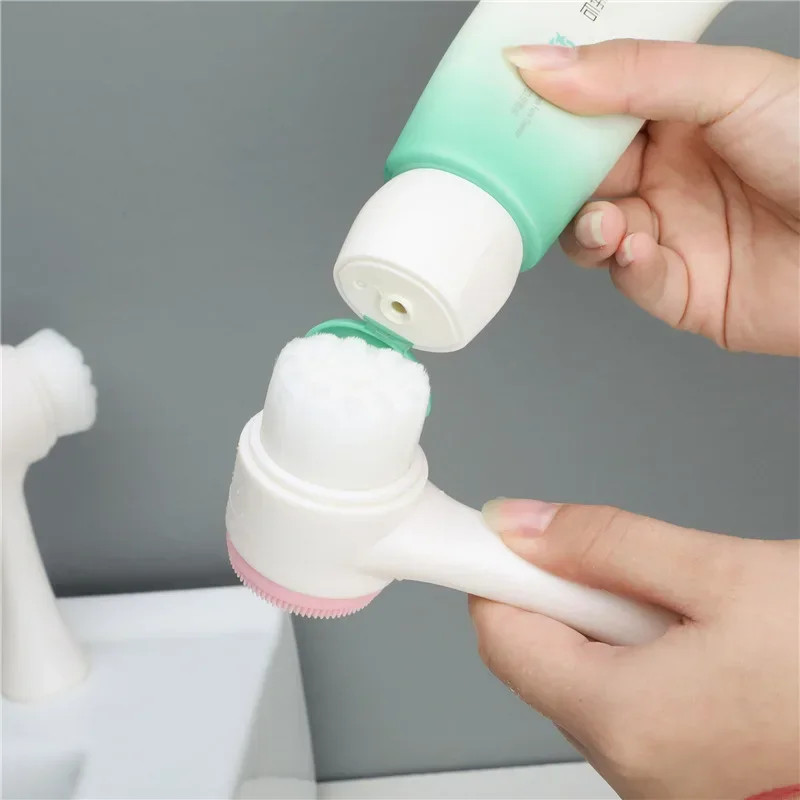 Silicone Facial Cleansing Brush, Double-Sided Face Scrubber with Soft Bristles