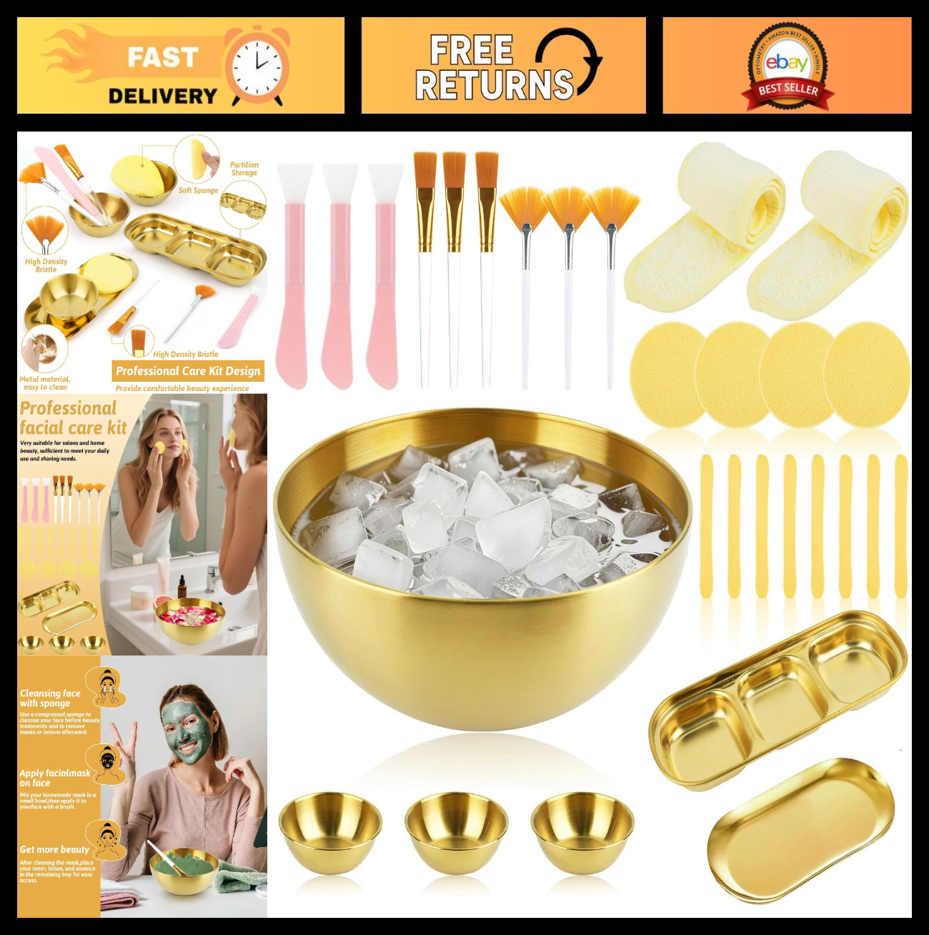 29 Pcs Facial Spa Supplies Set – Ice Bath Bowl, Brushes, Hairbands & Sponges
