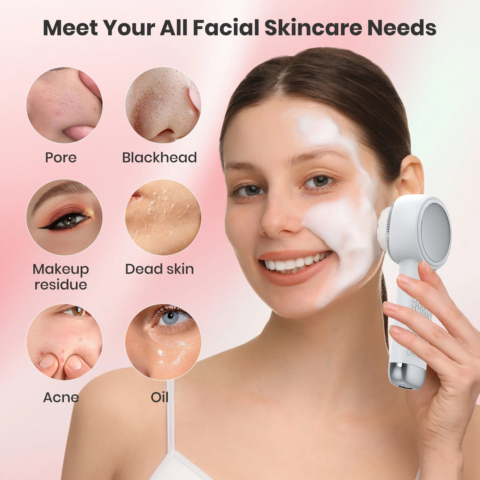 Electric Silicone Facial Cleansing Brush, Face Scrubber with Hot & Cold Care