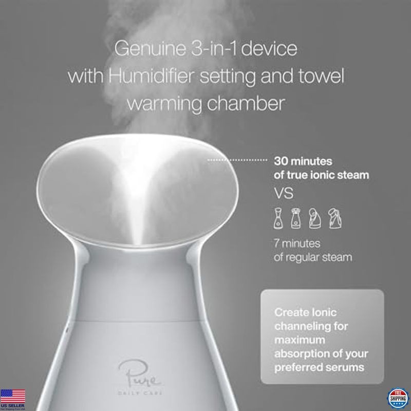 3-in-1 Nano Ionic Facial Steamer with Temp Control & 5-Piece Skin Kit – Black