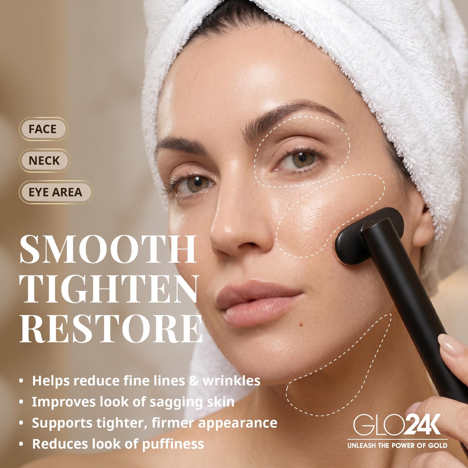 GLO24K 6-in-1 LED Beauty Wand for Face, Neck and Eye Area – Red & Blue Black