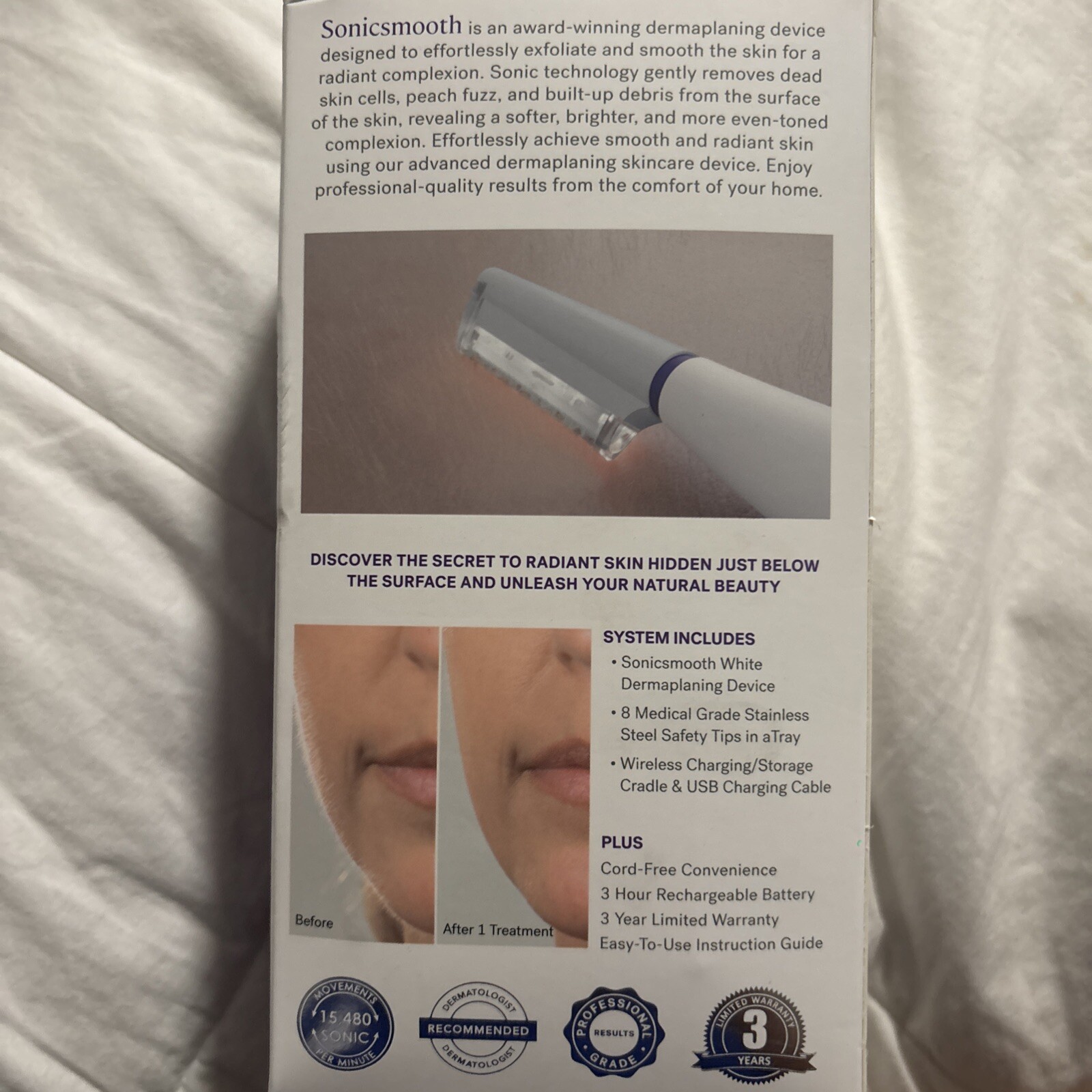 MICHAEL TODD Beauty – Sonicsmooth 2-in-1 Dermaplaning System – White *Open-box*