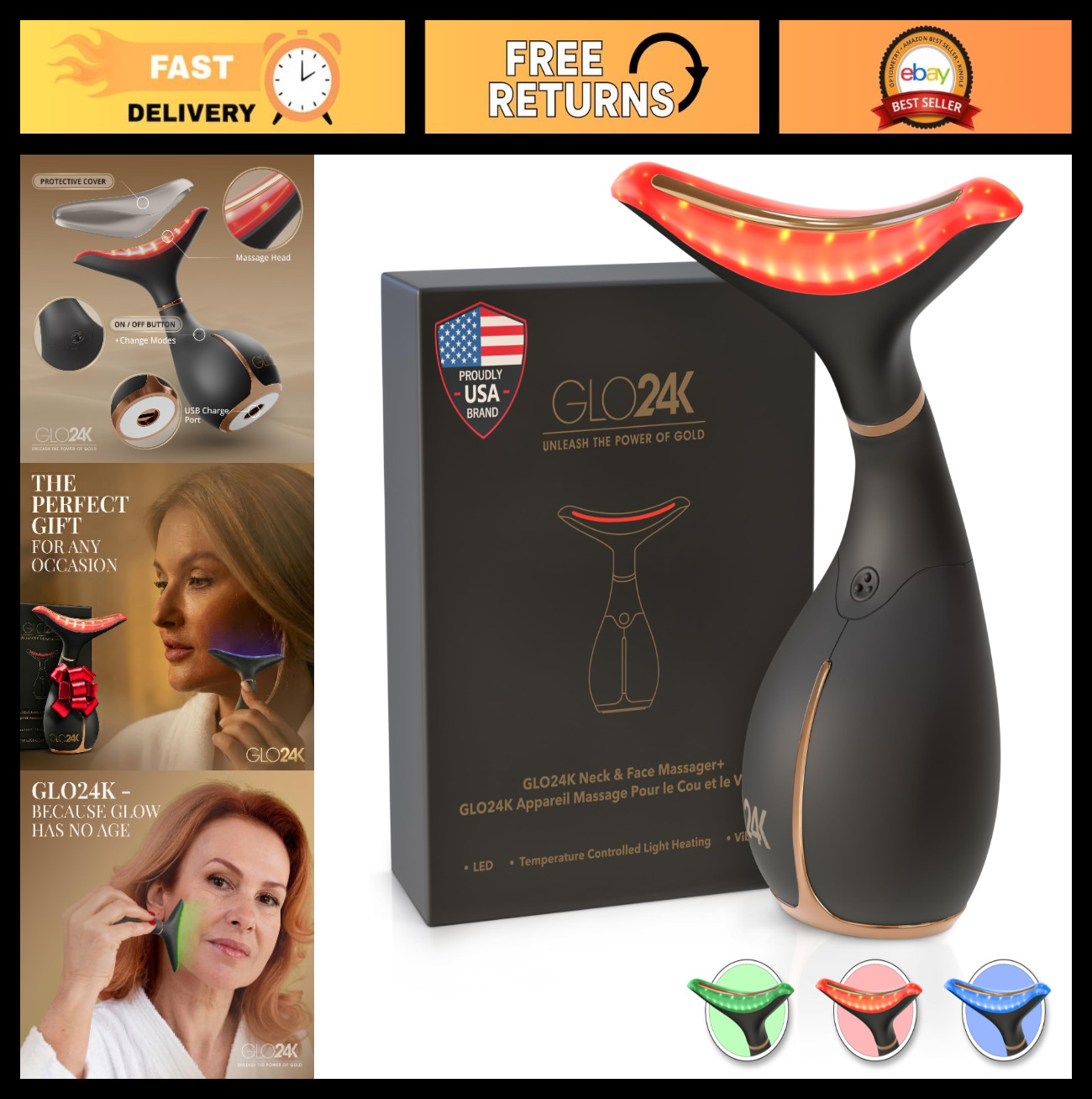 LED Facial Massager Beauty Wand for Face & Neck – Vibration, Warmth & Light Ther