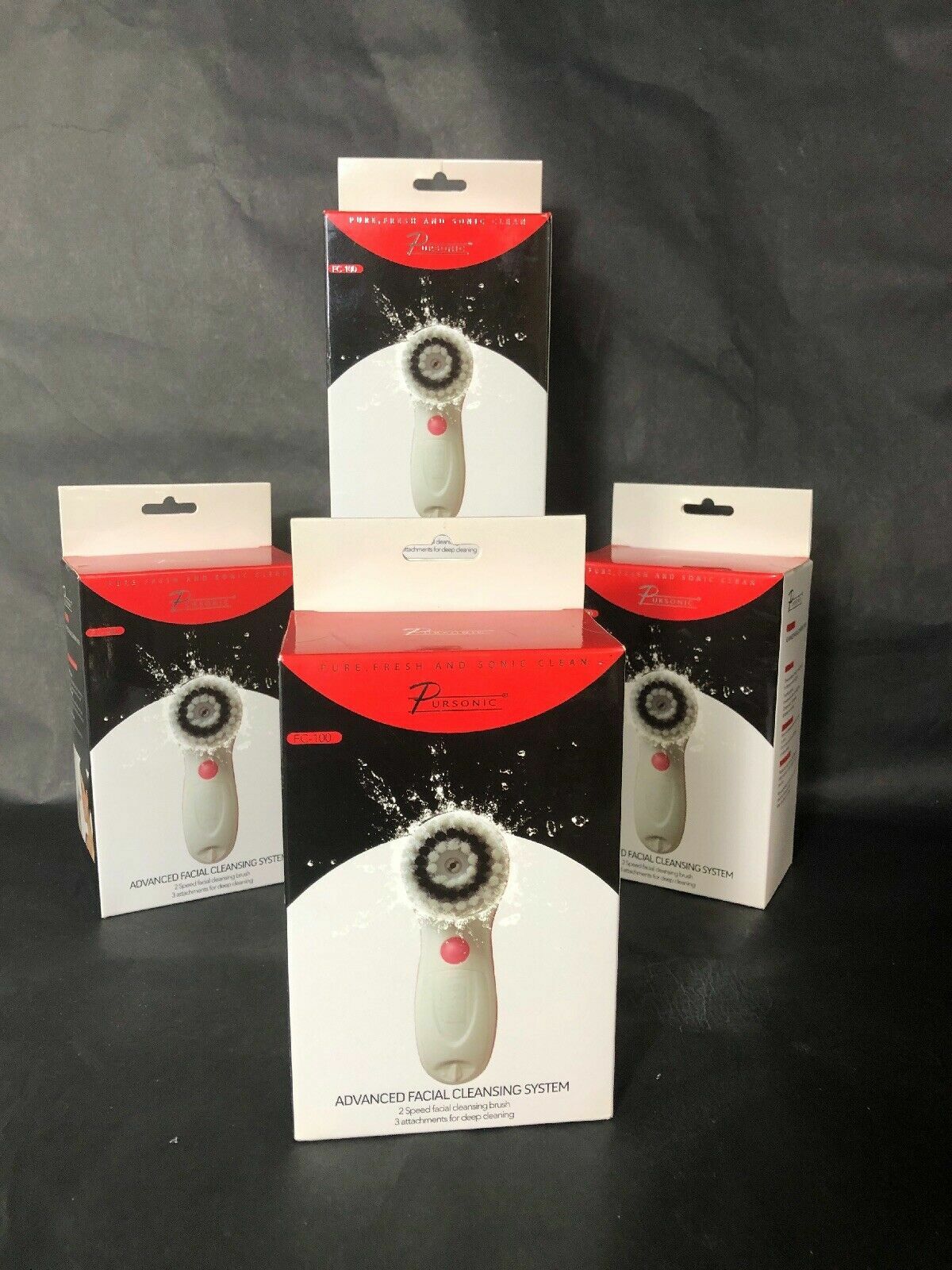 Pursonic Portable Facial Cleansing Brush Massager Combo Kit 2 speed 3 attachment