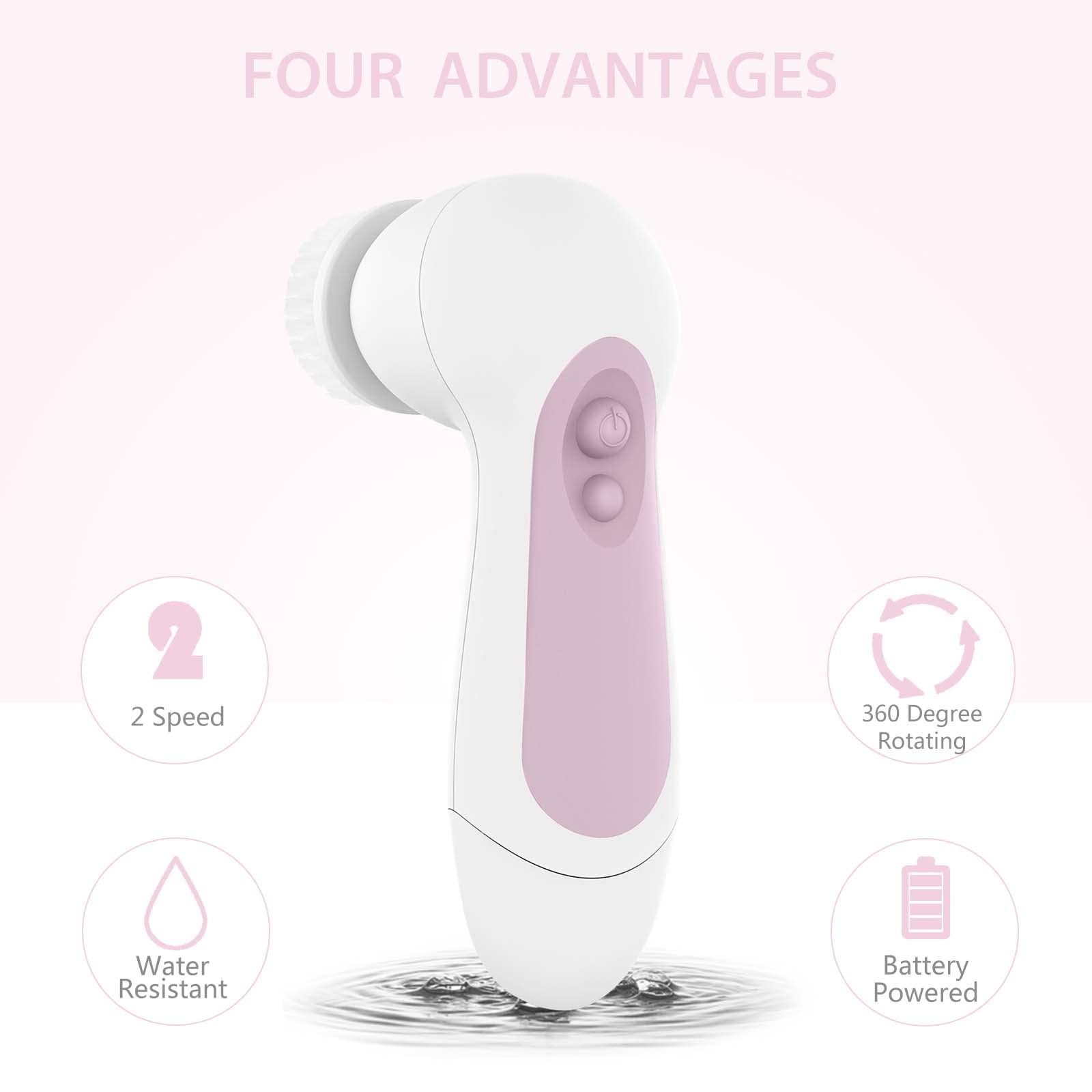 Waterproof Facial Cleansing Spin Brush Set with 5 Exfoliating Brush Heads – E…