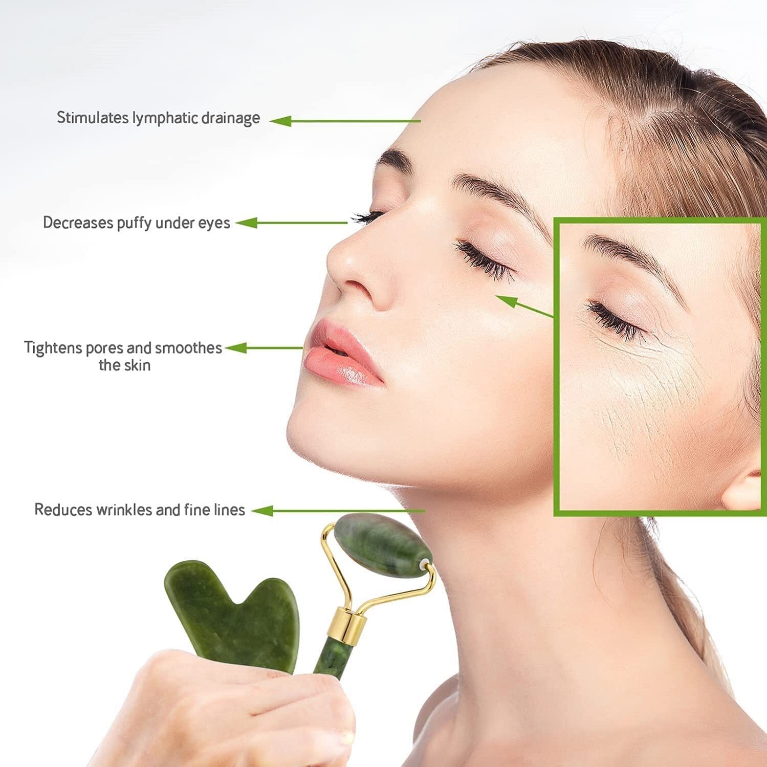 Jade Roller for Face pack of 3 Real Jade Natural Anti-Aging Face Roller for Eye