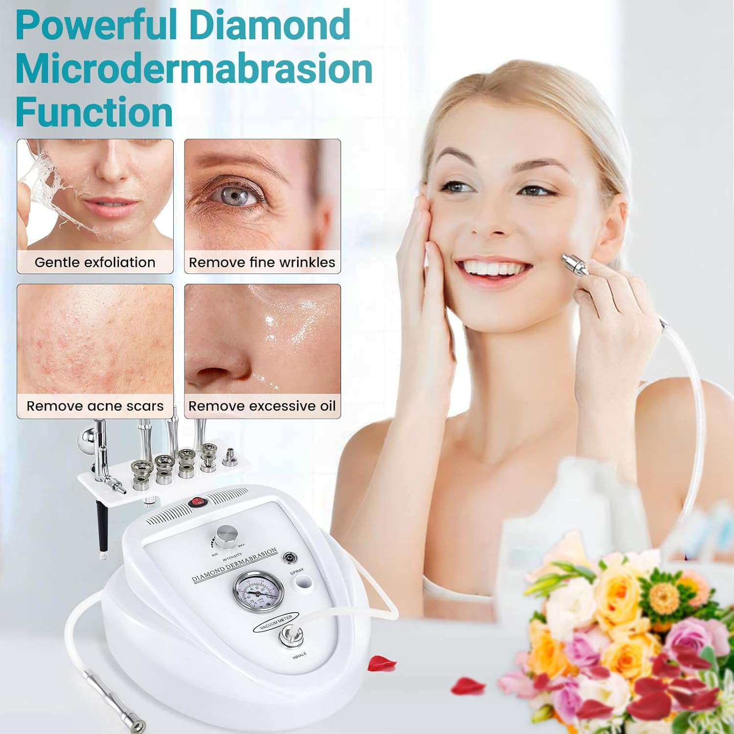 2 in 1 Diamond Micro Der-Ma-Bra-Sion Machine, 0-68Cmhg Suction Power Profession
