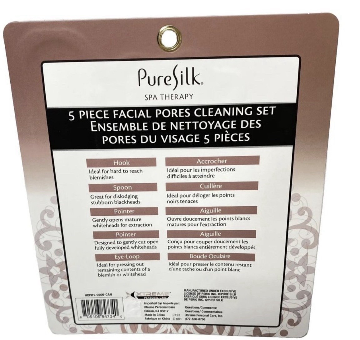Facial Pore Cleaning Set 5pc Acne Remover Pimple Popper Kit, Rose Gold, New Silk