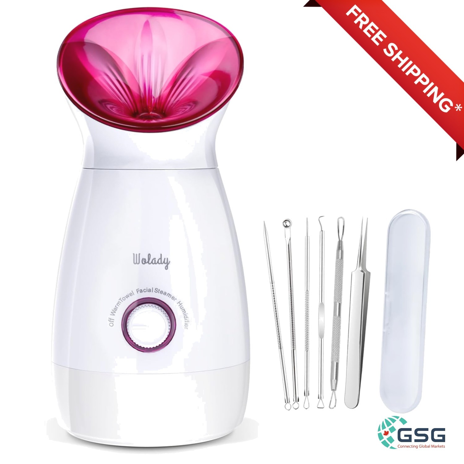 LARGE 3-IN-1 FACIAL STEAMER WITH SKIN CARE TOOLS – PINK