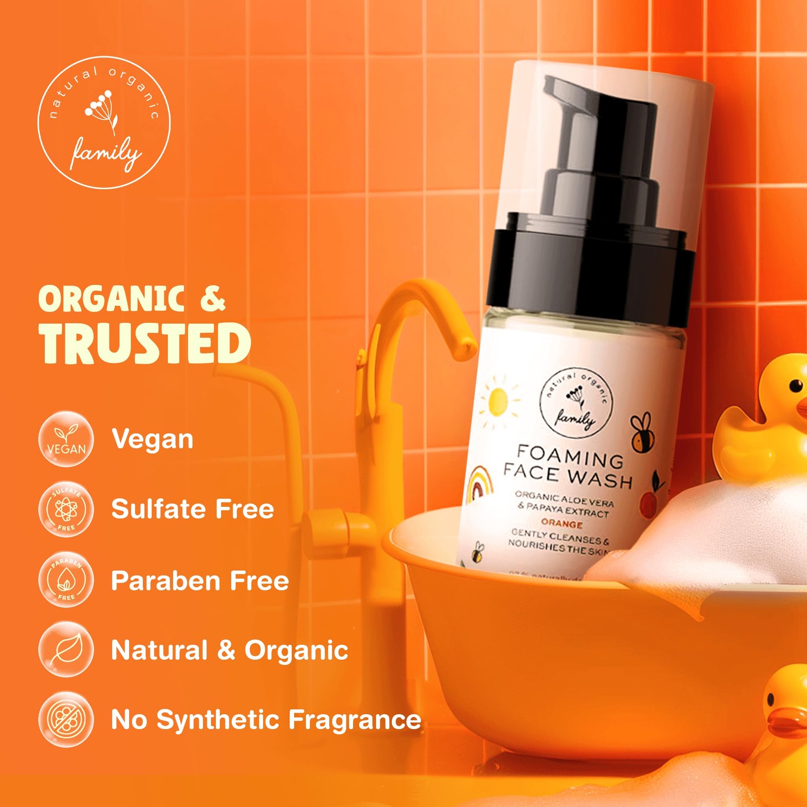 The Natural and Organic Family Kids Foaming Face Wash – Orange Pack of 1