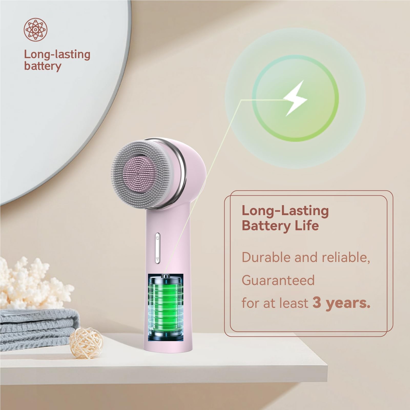 Cleanser Brush Equipped with Dual-Rotating Silicone and Bristle Brushheads,Re…