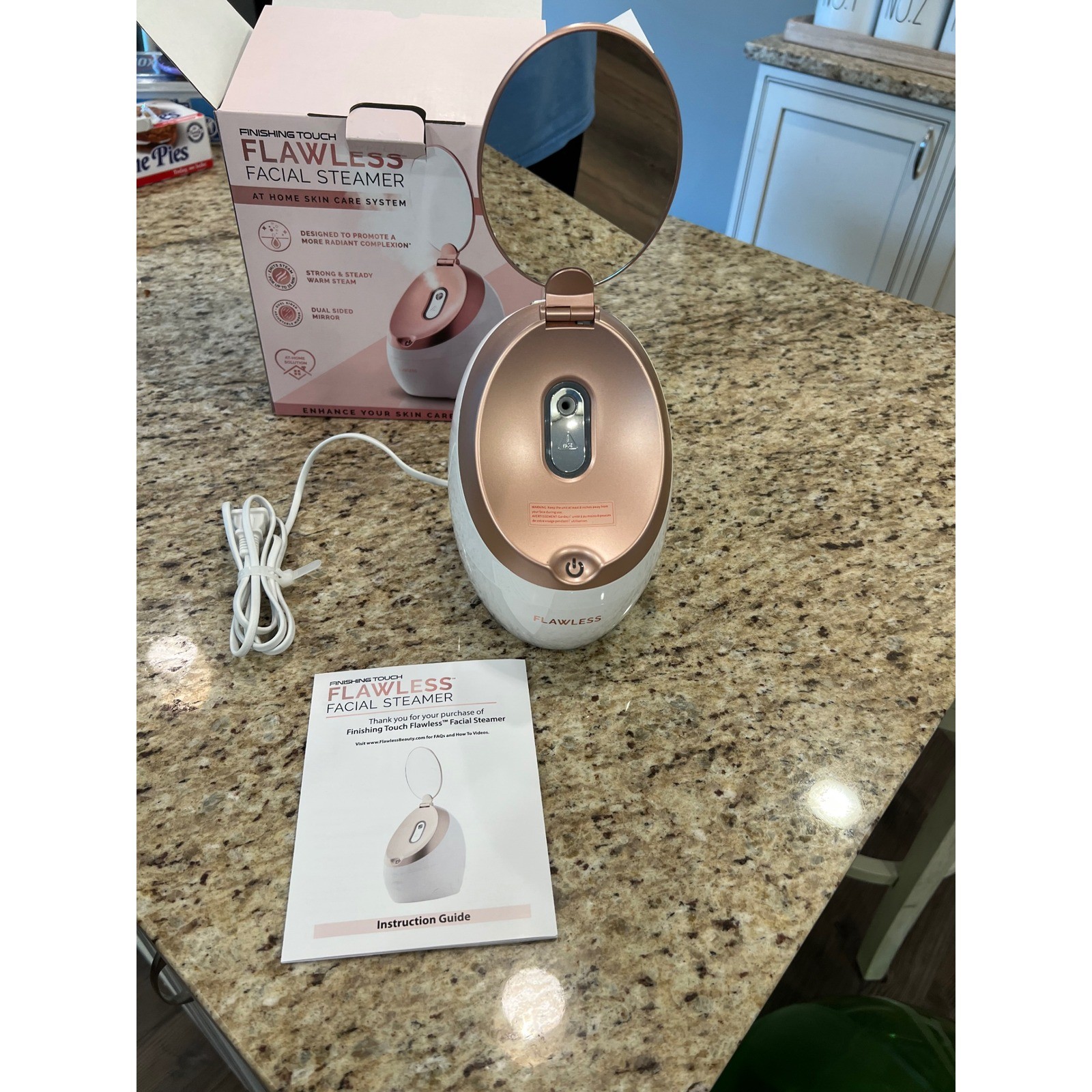 Finishing Touch Flawless Facial Steamer Rose Gold White Skin Care System Mirror