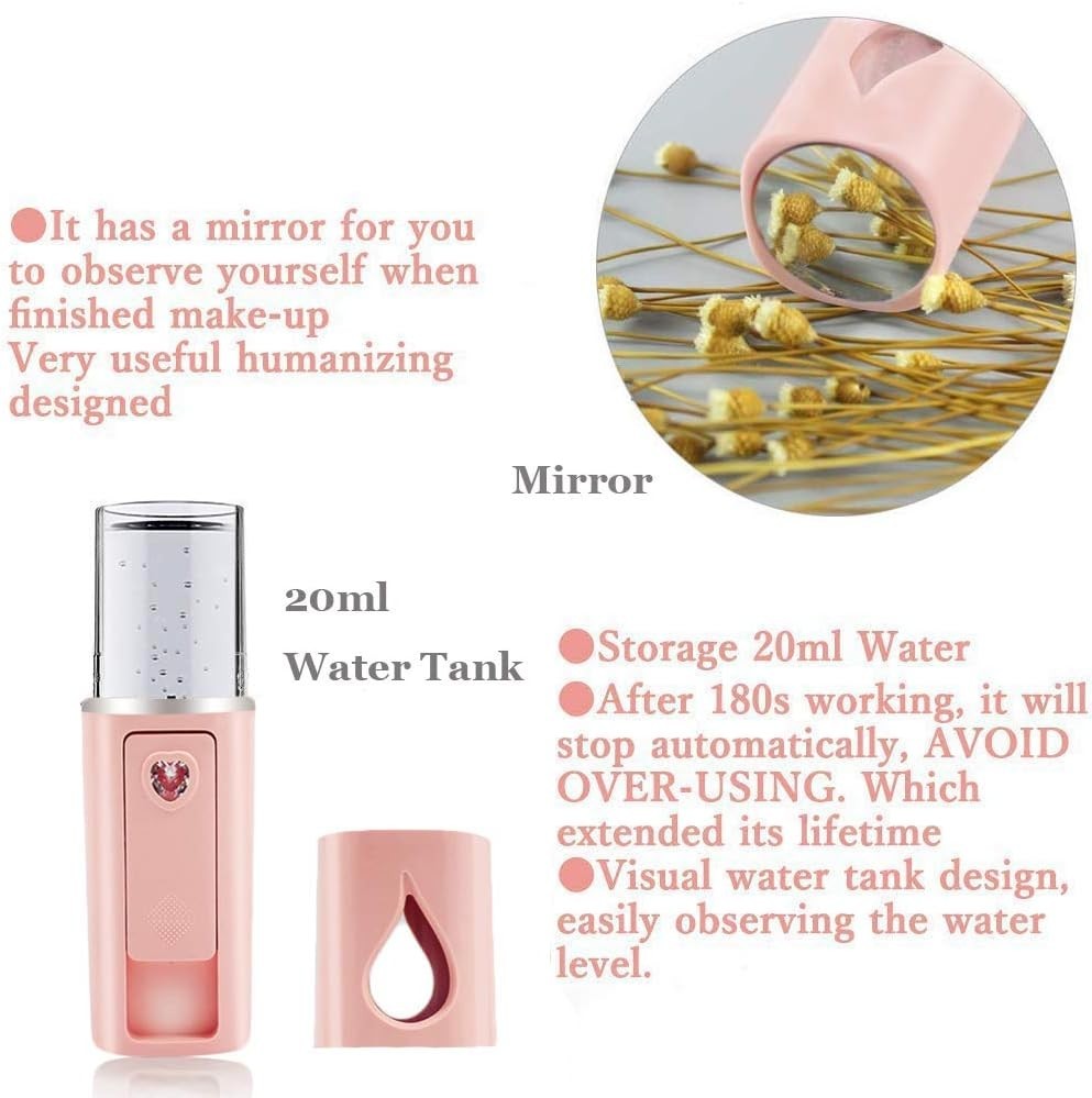 Mini Facial Steamer with Mirror – 20ml Visual Water Tank for Refreshing Skin