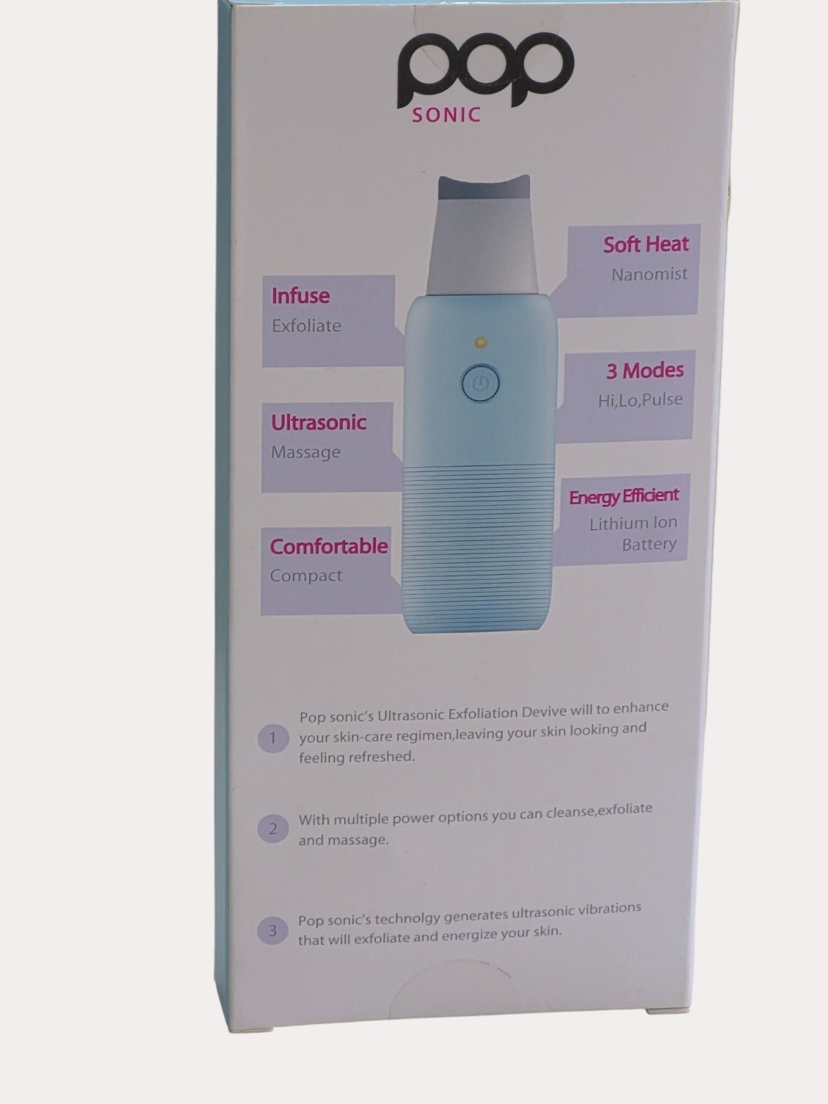 Pop Sonic Buff 2.0 Ultrasonic Exfoliation Device Refresh Exfoliate & Infuse Co