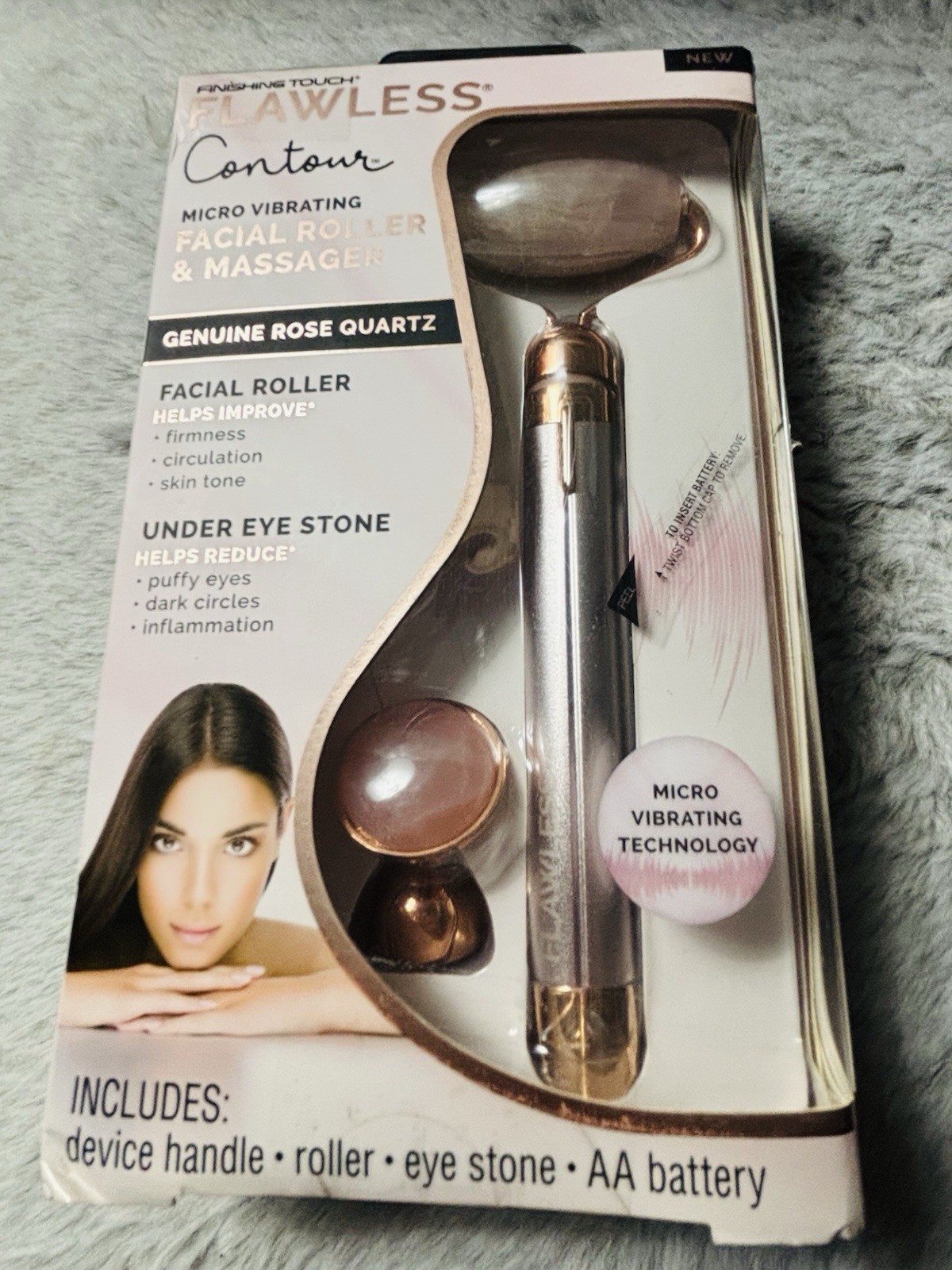 Finishing Touch Flawless Contour Micro Vibrating Rose Quartz Facial Roller