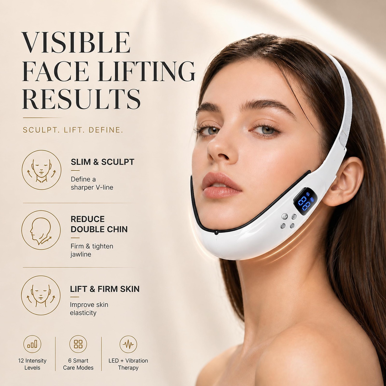 Electric Double Chin Reducer & V-Face Machine – 6 Modes, 12 Intensity Levels for