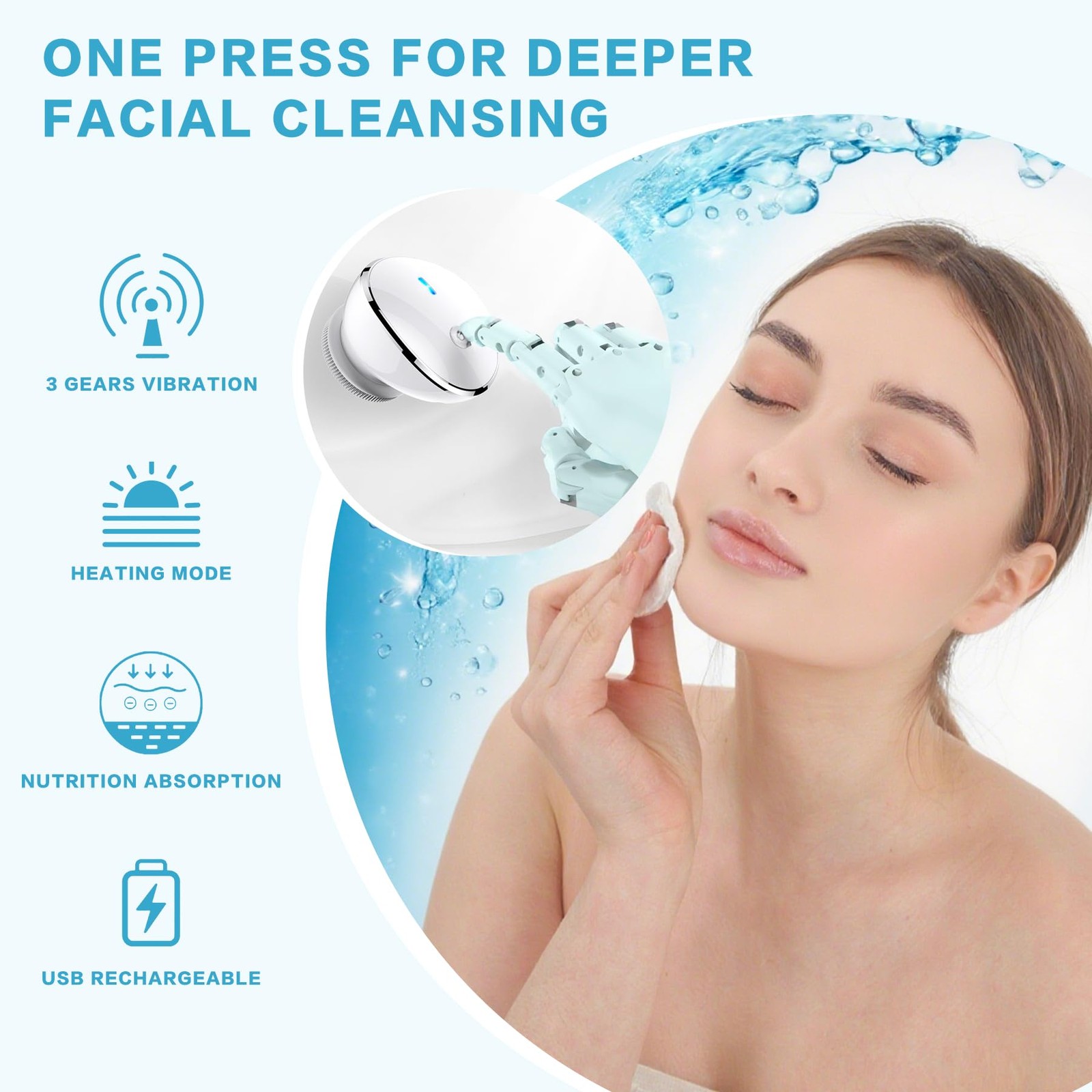 KmaxShip Face Scrubber, Exfoliate Brush, 2 in 1 Electric Vibration White