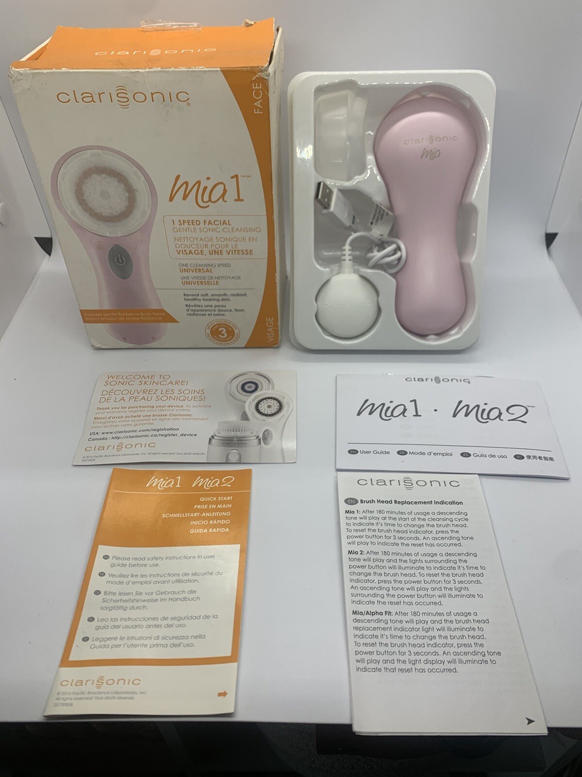 Clarisonic Mia 1, Sonic Facial Cleansing Brush System, Pink NO BRUSH HEAD