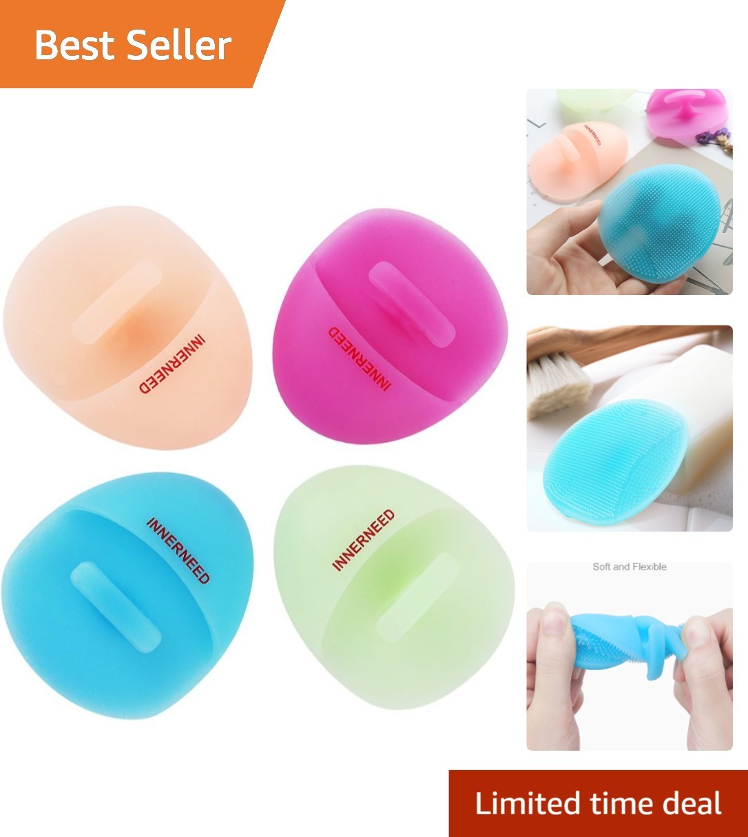 4 Pack of Soft Silicone Facial Cleanser Brushes – Gently Exfoliate & Cleanse