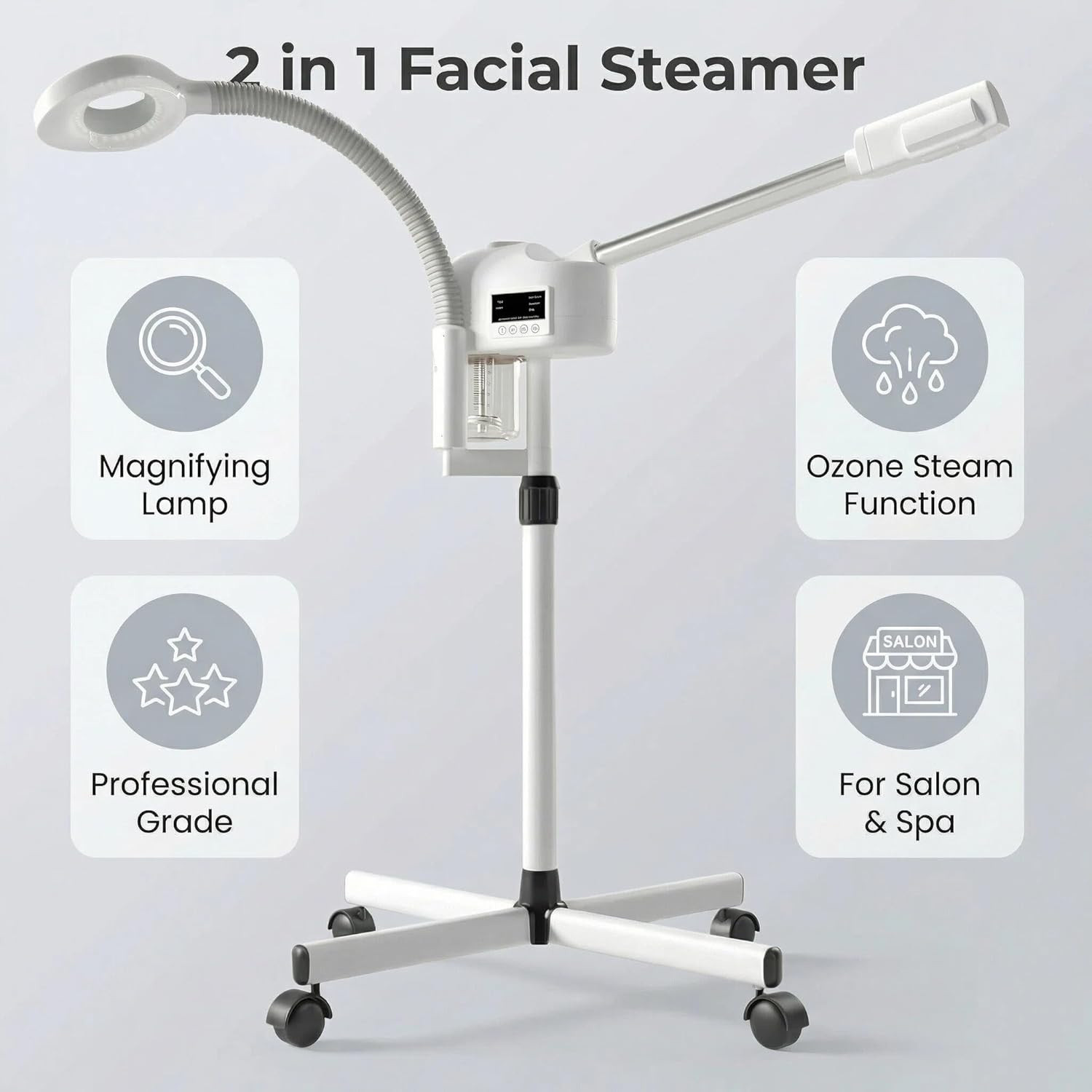 Facial Steamer Professional, Facial Steamer with Magnifying Lamp for Esthetician
