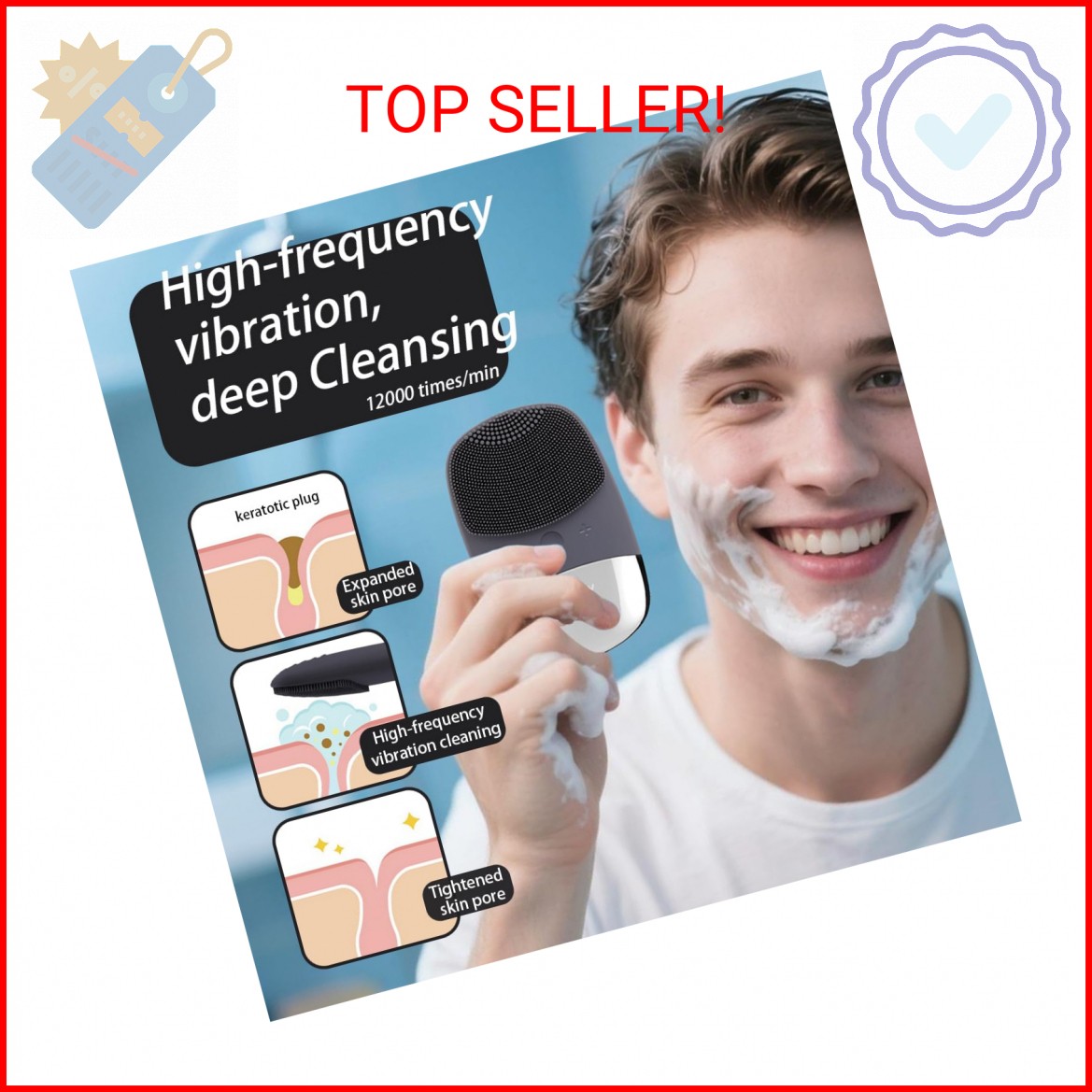 Facial Cleansing Brush, 3-in-1 Electric Silicone Face Scrubber, Vibrating Massag