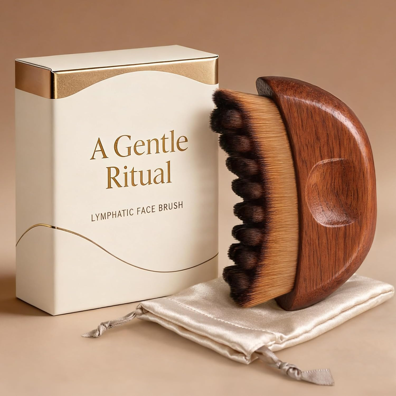 Lymphatic Contour Face Brush – Wooden Handle Face Brush for Lymphatic Drainage –