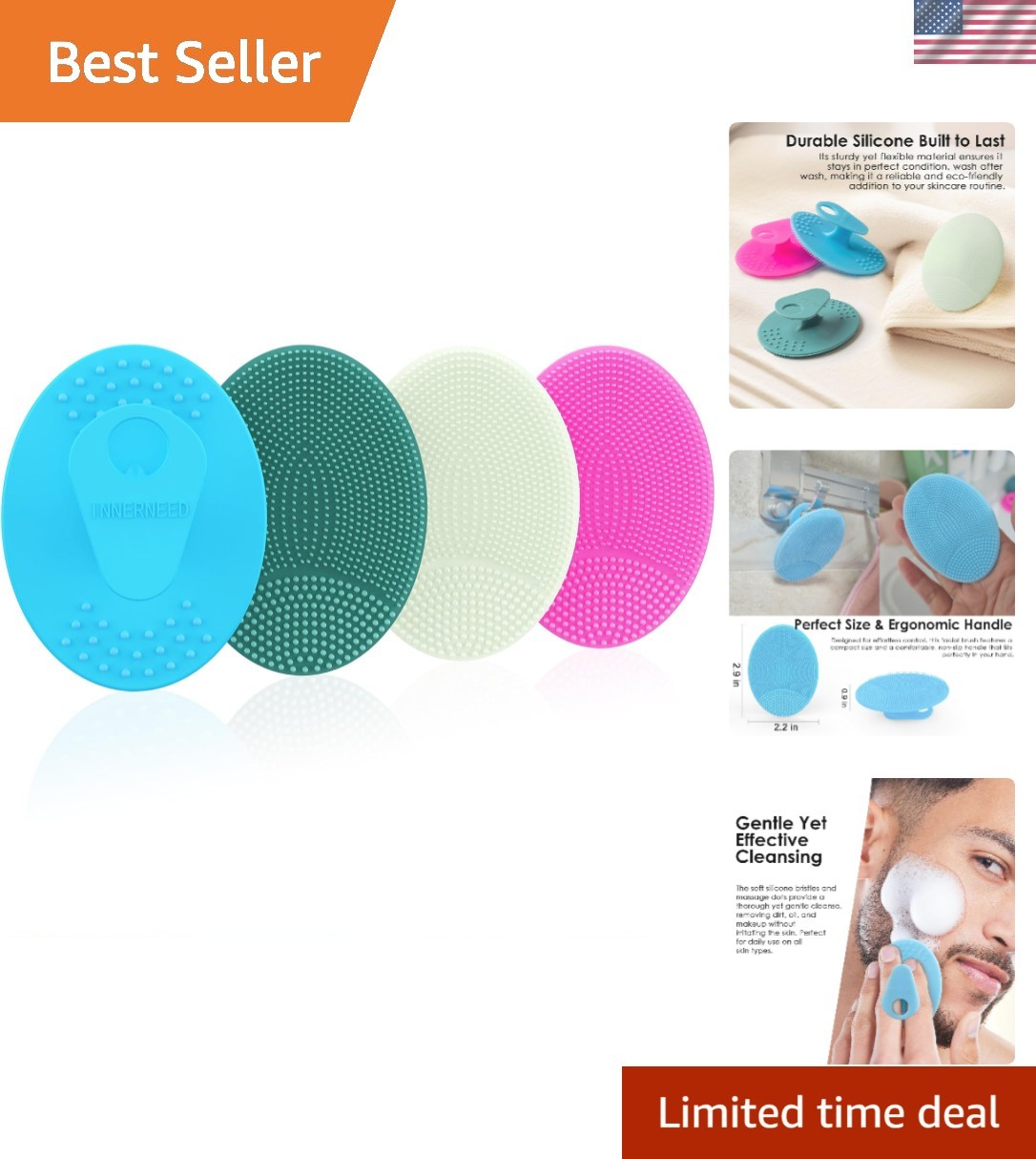 4 Pack Silicone Face Scrubber for Deep Cleansing and Exfoliation – Soft Facia…