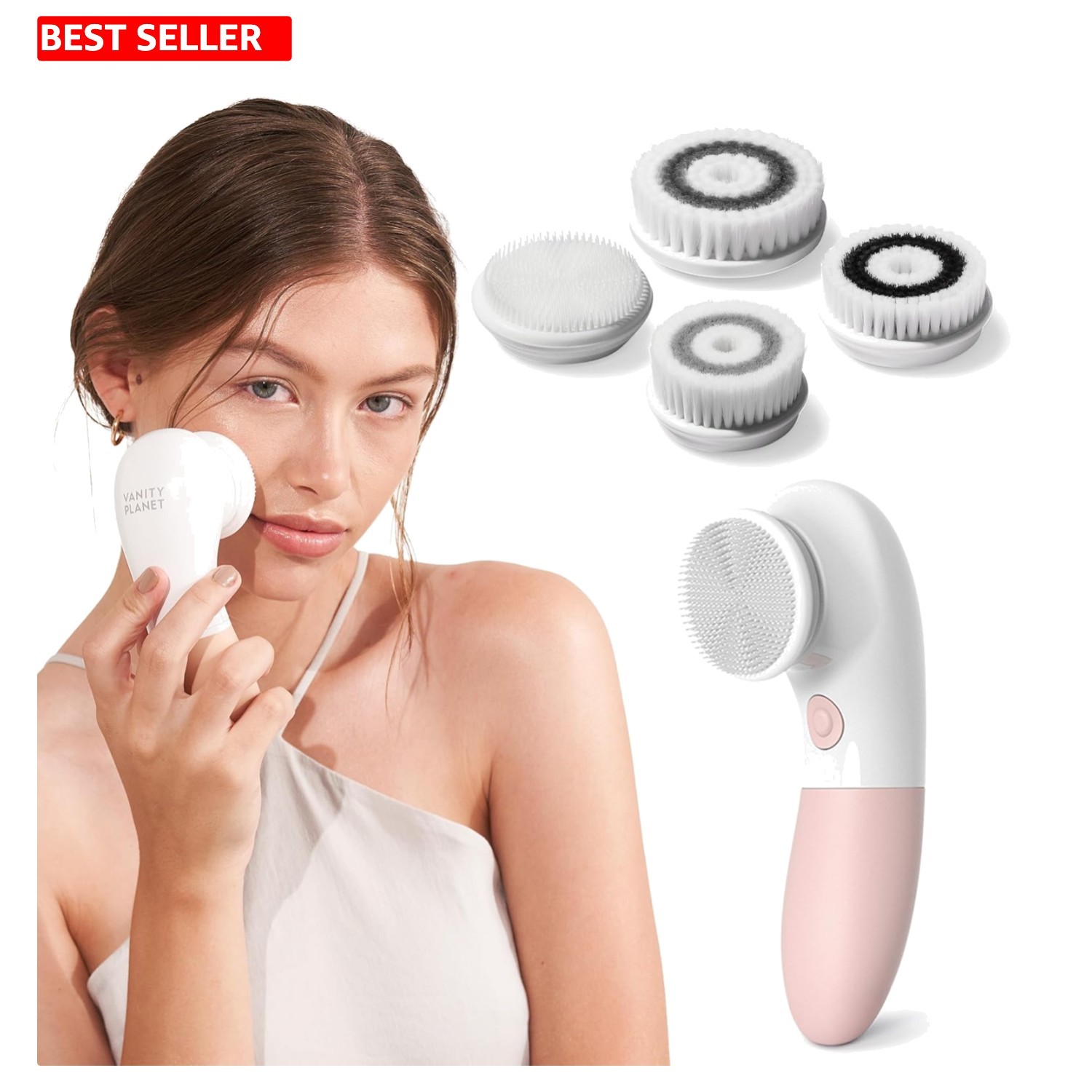 Electric Facial Cleansing Brush Waterproof with 4 Exfoliating Brush Heads